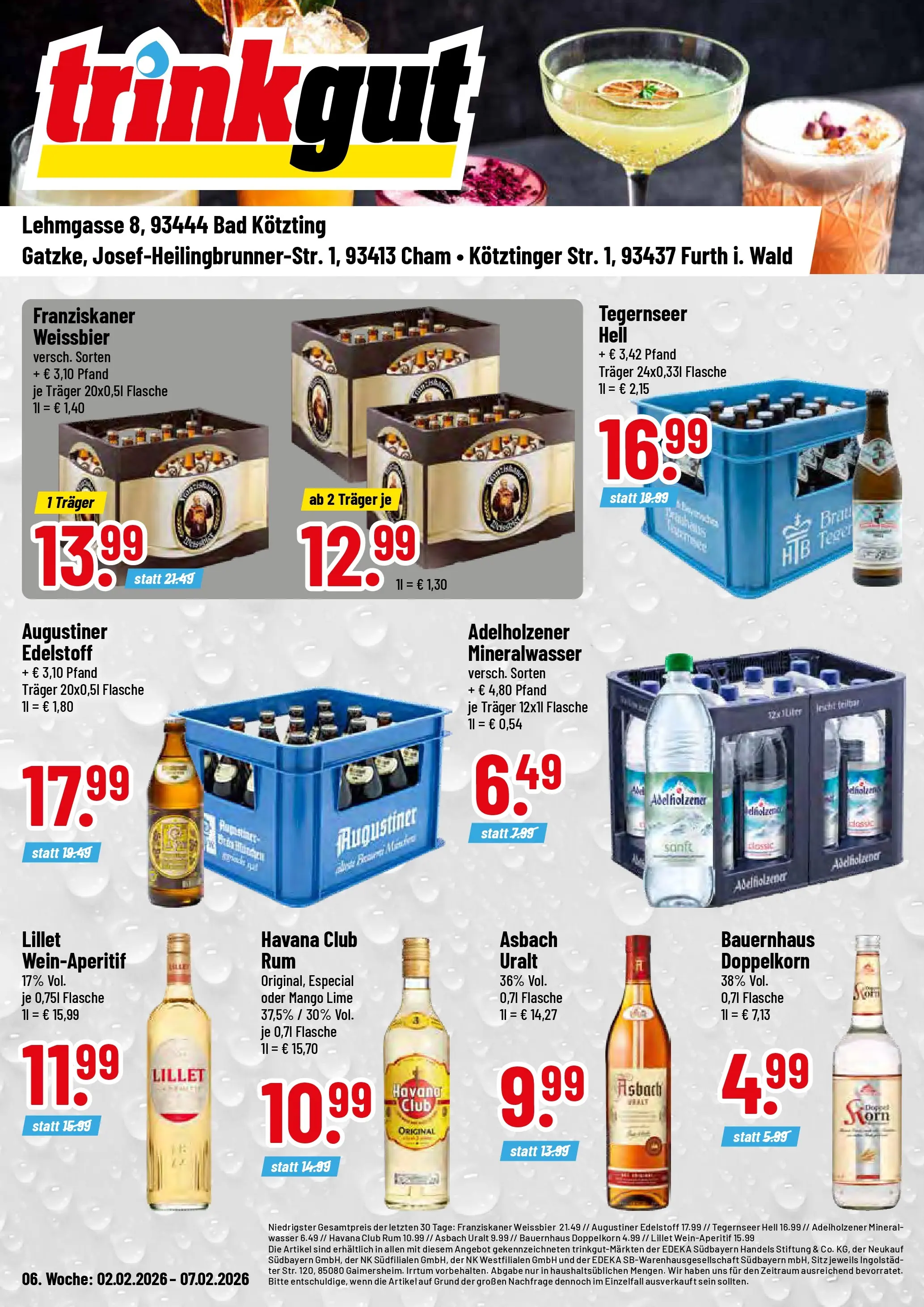 Trinkgut - trinkgut: Wochenangebote (ab 02.02.2026) » Angebote online | Seite: 1 | Produkte: Weißbier, Lillet, Wasser, Mango