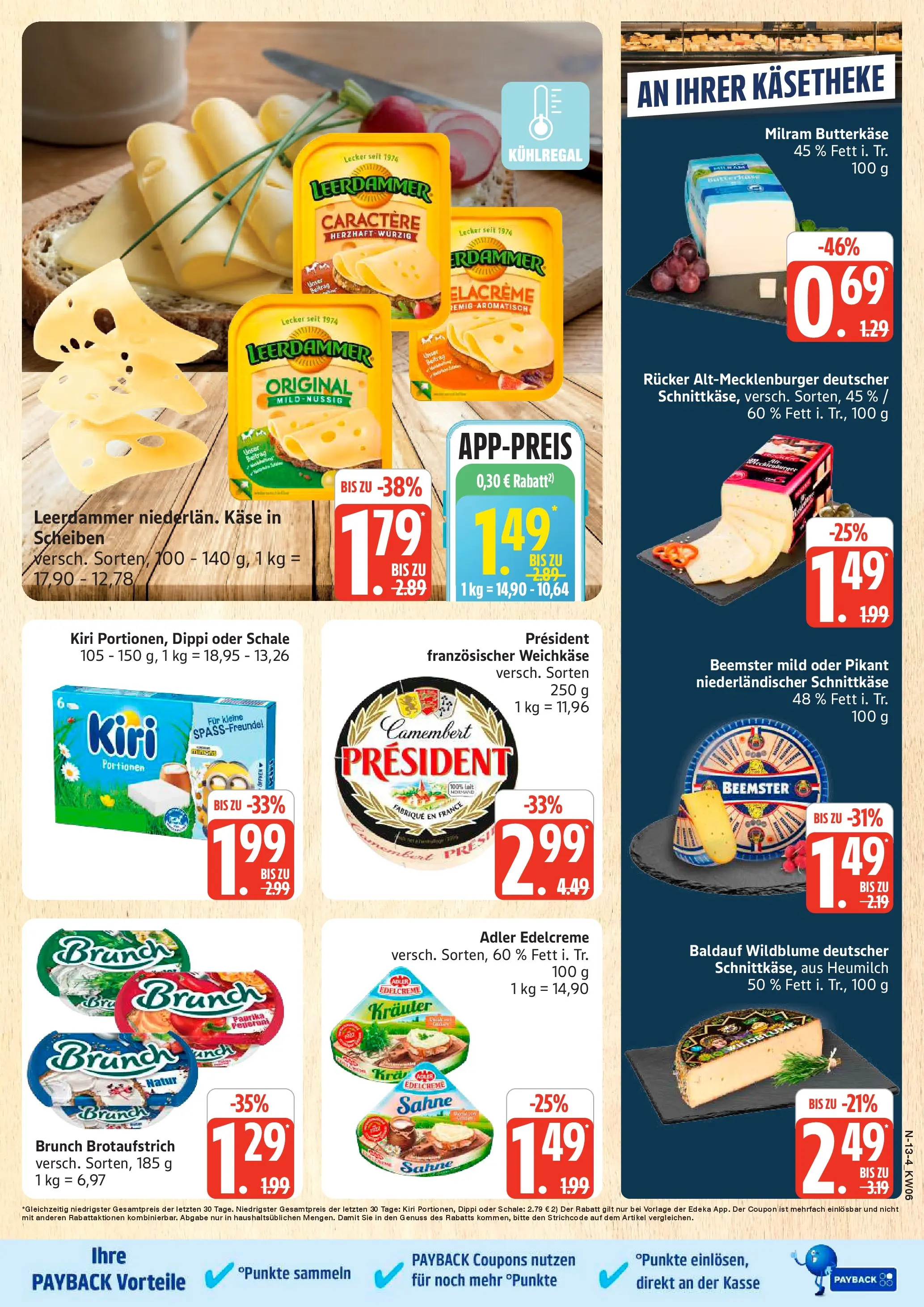 Edeka prospekt Rostock	 (ab 01.02.2026) » Angebote Online | Seite: 13 | Produkte: Butter, Leerdammer, Milram, Sahne