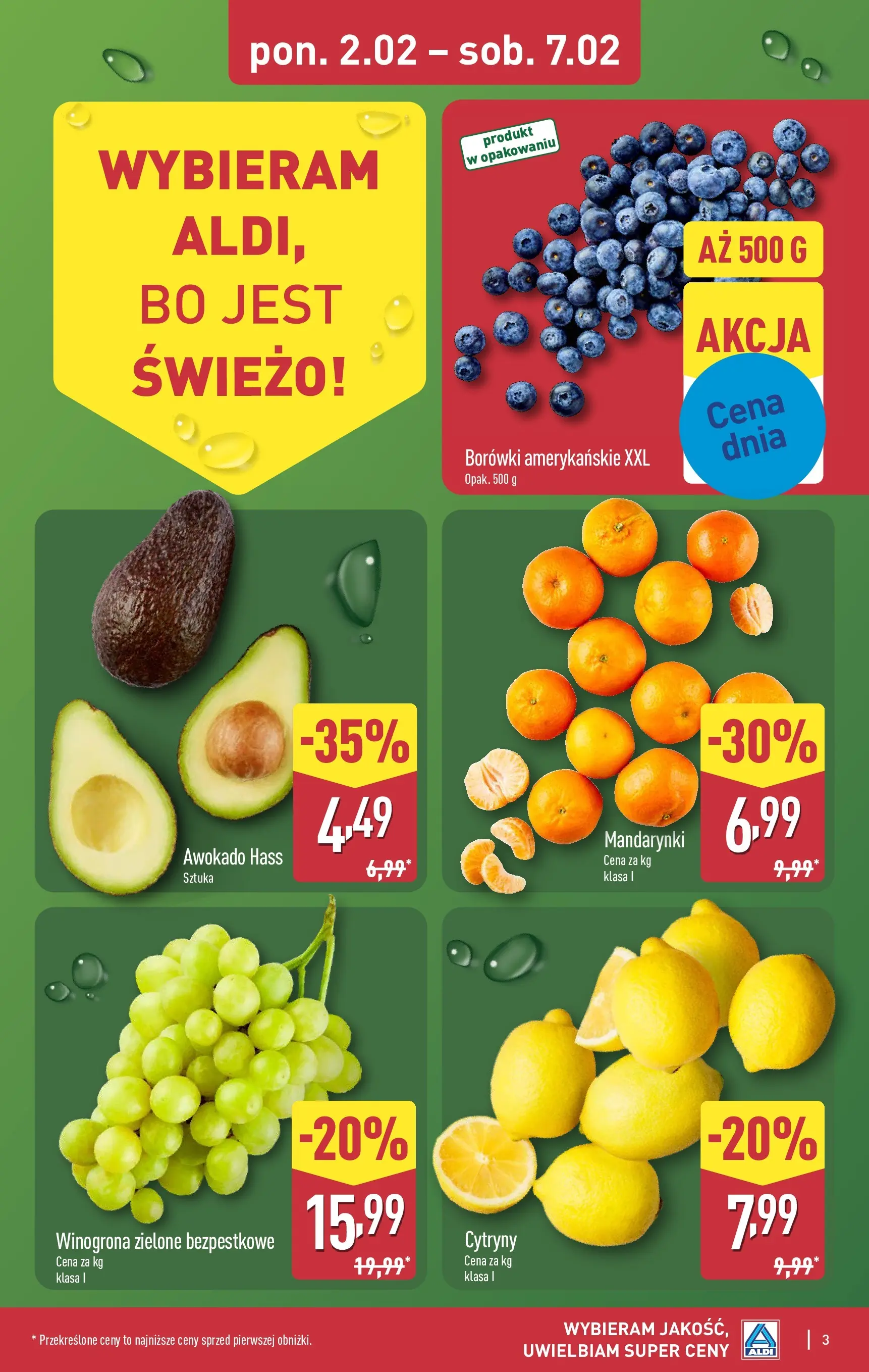 Aldi - Wybieram ALDI, bo jest tanio! od 01.02.2026 - Ulotka PDF, promocje | Strona: 3 | Produkty: Winogrona, Cytryny, Mandarynki, Awokado