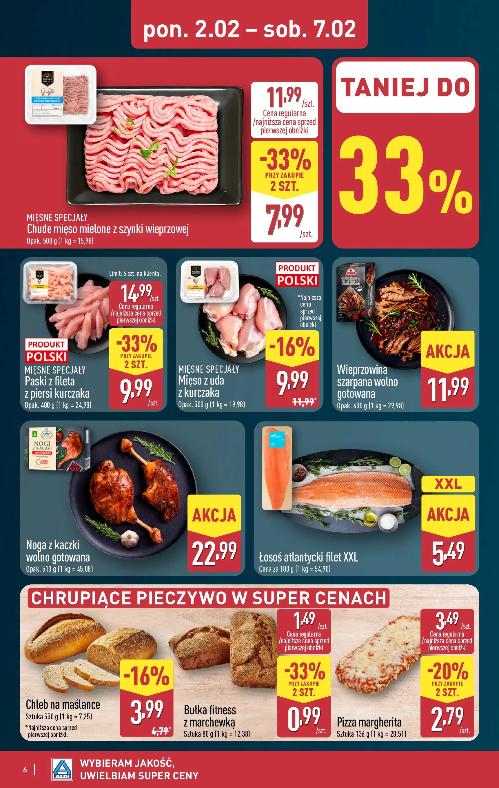 Aldi - Wybieram ALDI, bo jest tanio! od 01.02.2026 - Ulotka PDF, promocje | Strona: 6 | Produkty: Mięso mielone z szynki, Chleb na maślance, Mięso mielone, Pizza