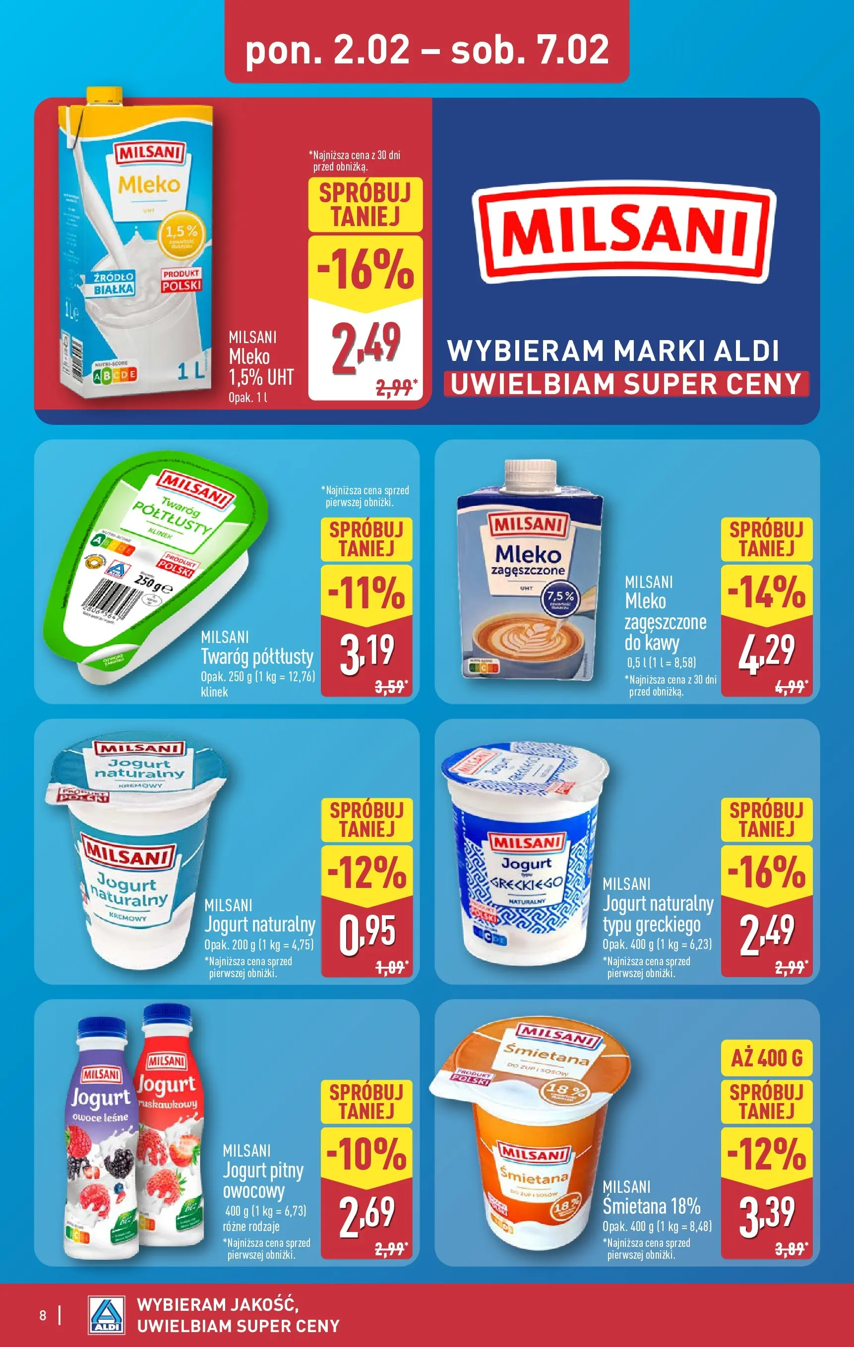 Aldi - Wybieram ALDI, bo jest tanio! od 01.02.2026 - Ulotka PDF, promocje | Strona: 8 | Produkty: Twaróg półtłusty, Jogurt pitny, Jogurt, Owoce