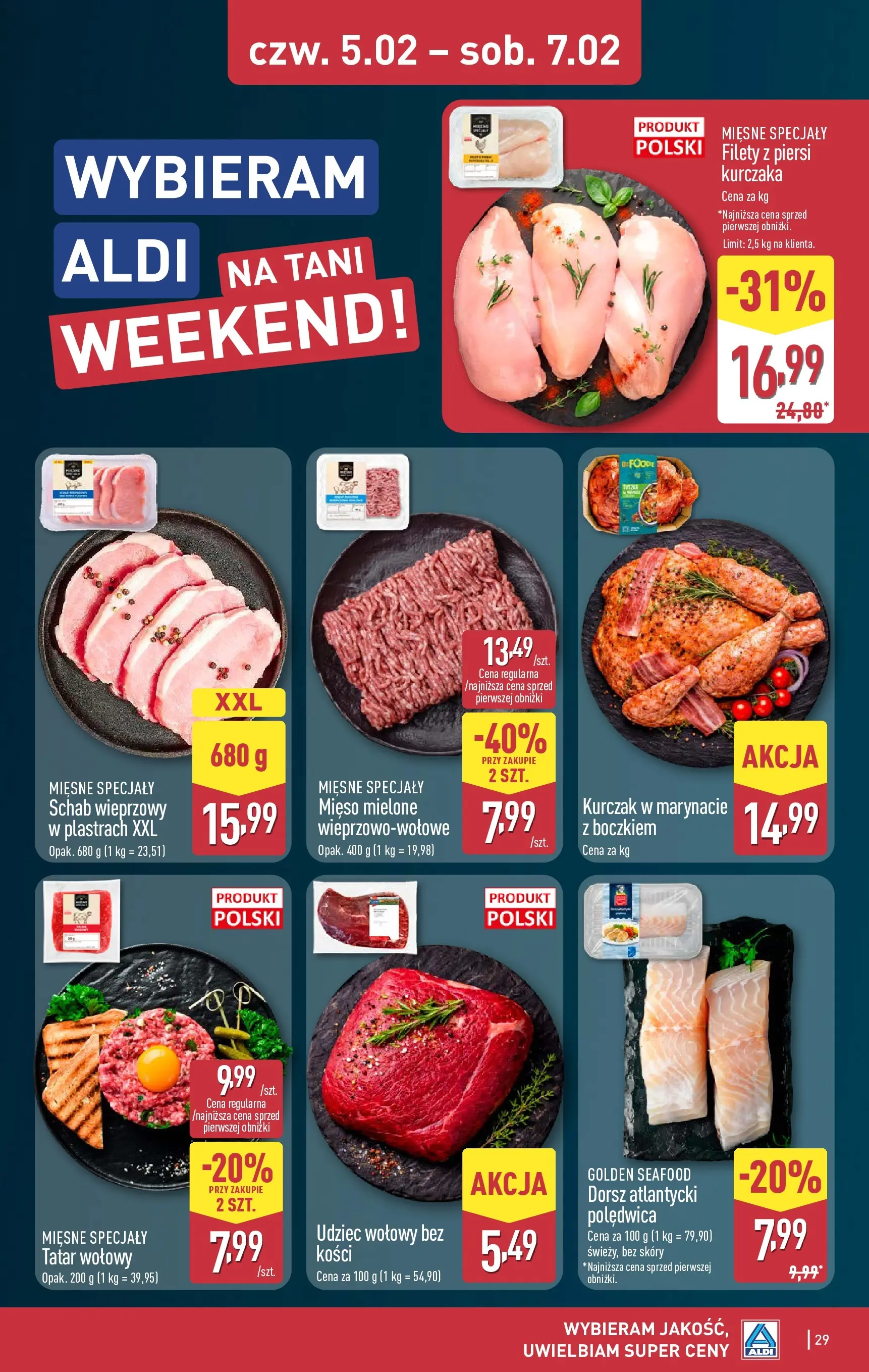 Aldi - Wybieram ALDI, bo jest tanio! od 01.02.2026 - Ulotka PDF, promocje | Strona: 29 | Produkty: Schab, Mięso, Dorsz, Tatar