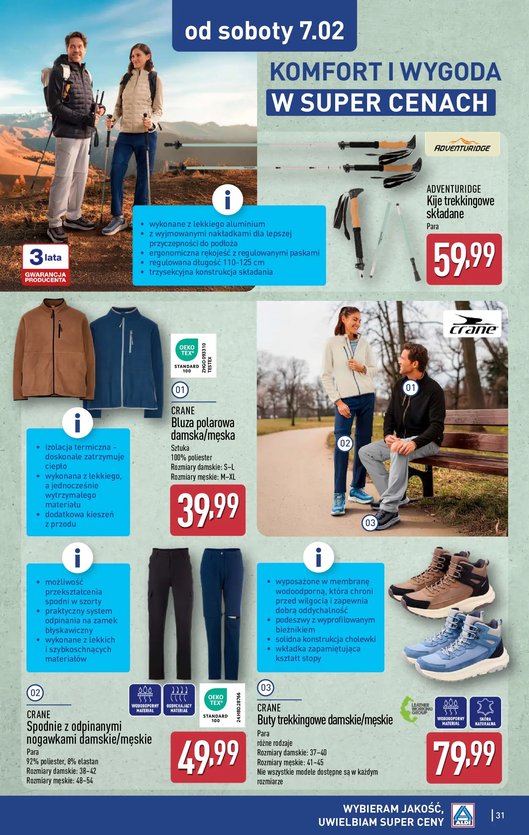 Aldi - Wybieram ALDI, bo jest tanio! od 01.02.2026 - Ulotka PDF, promocje | Strona: 31 | Produkty: Szorty, Spodnie, Buty, Buty trekkingowe