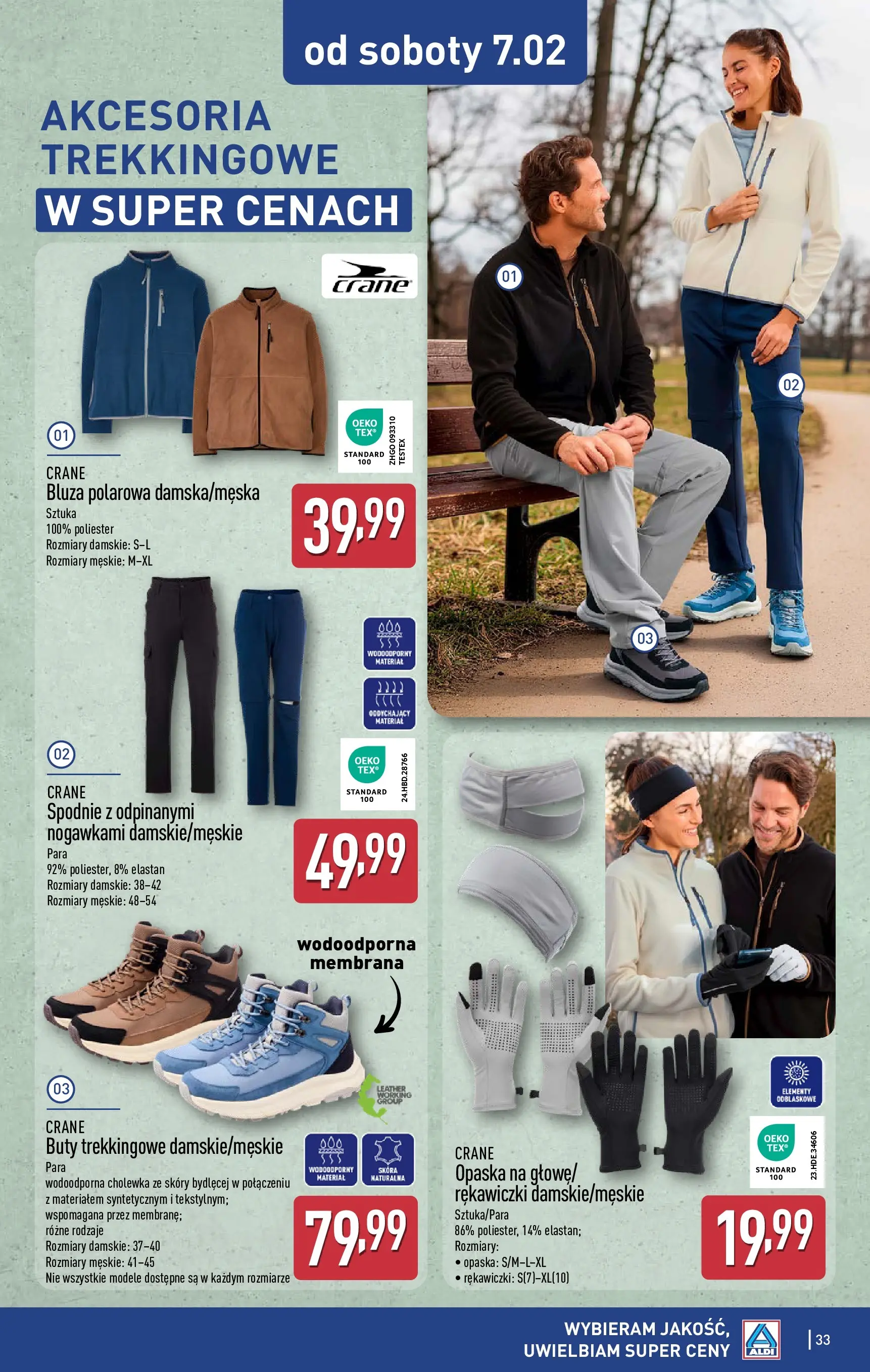 Aldi - Wybieram ALDI, bo jest tanio! od 01.02.2026 - Ulotka PDF, promocje | Strona: 33 | Produkty: Spodnie, Buty, Rękawiczki, Buty trekkingowe