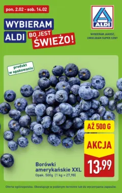 Pogląd oferty "Aldi Gazetka - Borówka" - ważna od 02.02.2026 Pogląd oferty "Aldi Gazetka - Borówka" - ważna od 02.02.2026