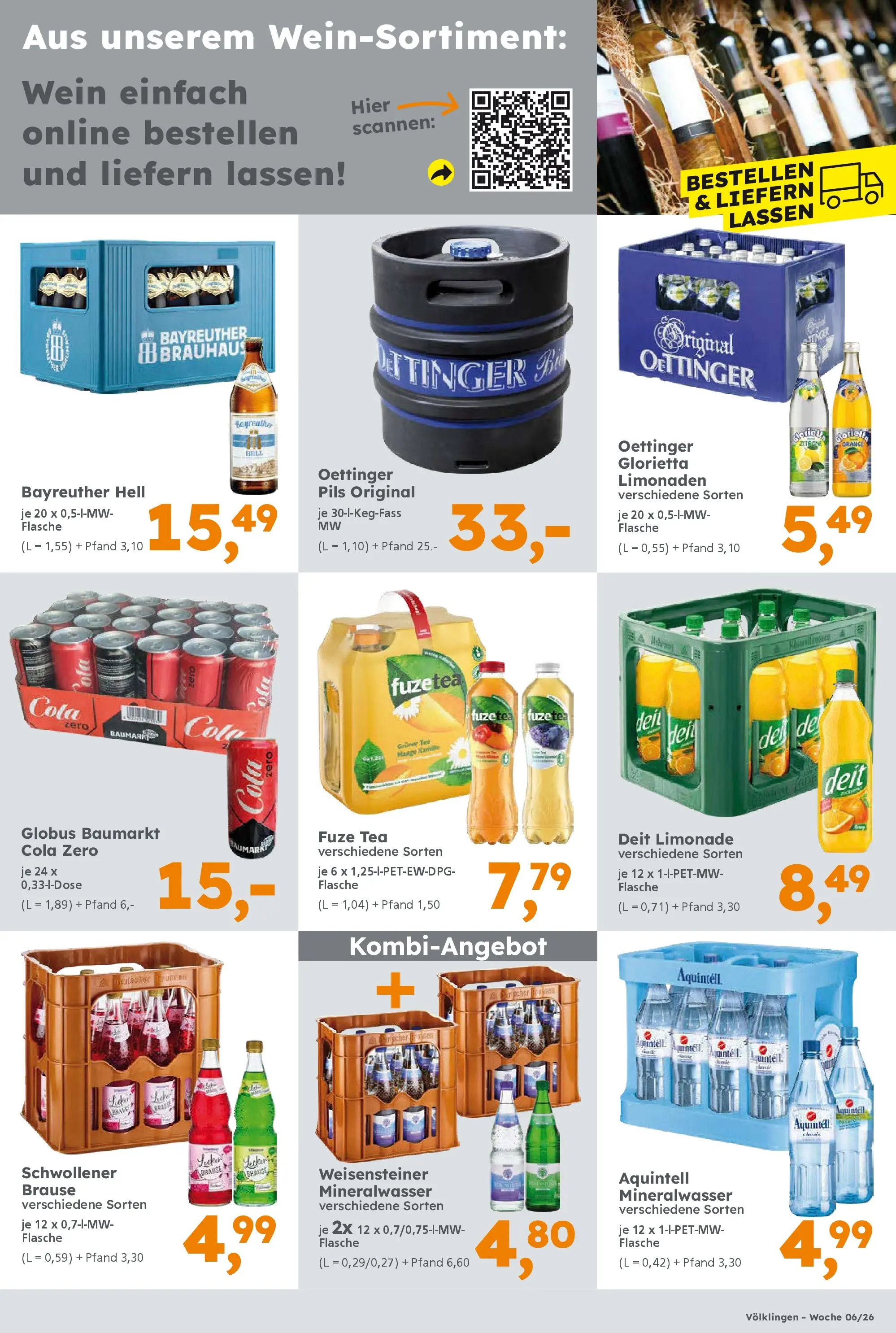 Globus Baumarkt prospekt Heusweiler	 (ab 01.02.2026) zum Blättern | Seite: 9 | Produkte: Bayreuther hell, Fuze tea, Pils, Mineralwasser