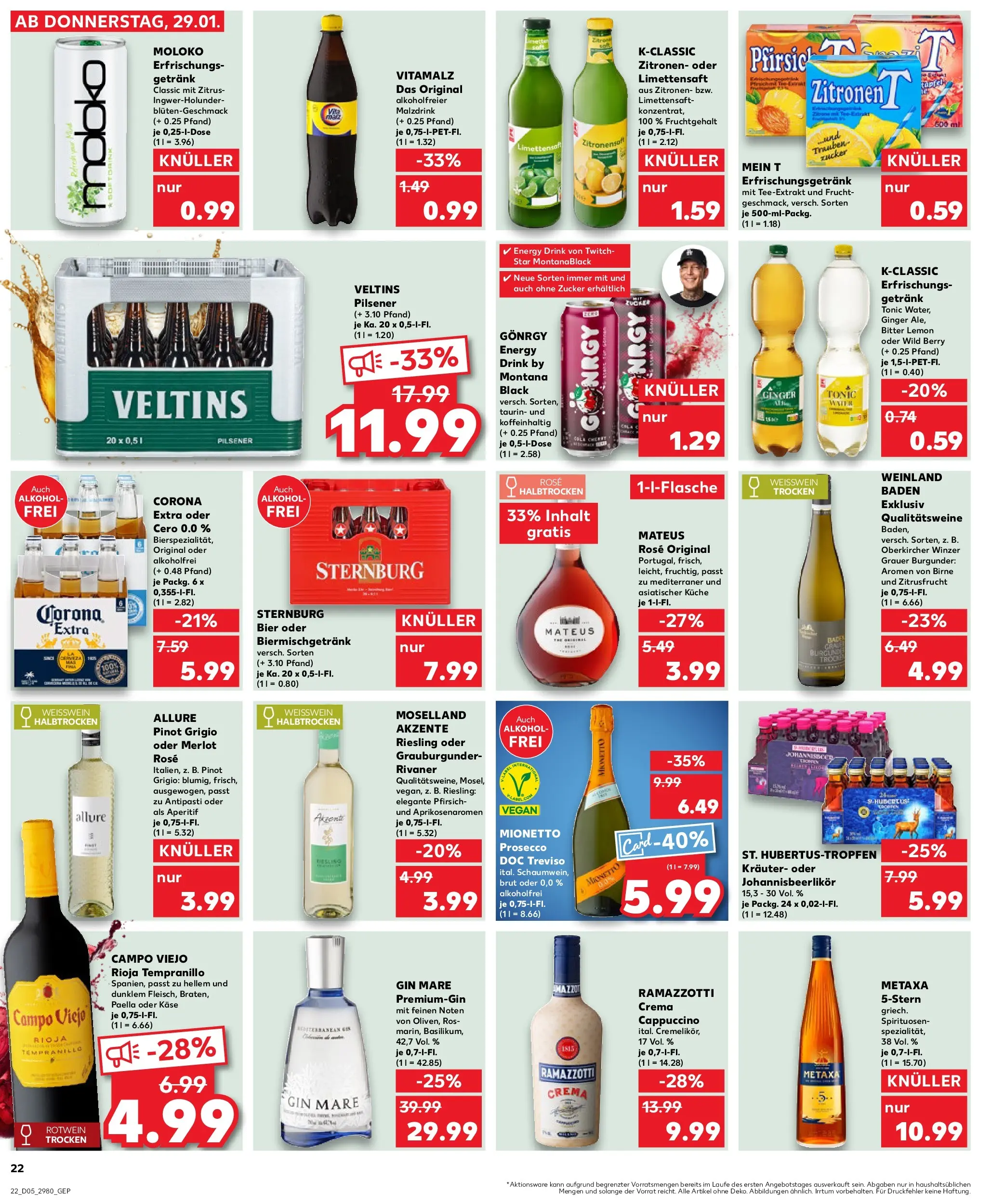 Prospekt Kaufland ab 02.02.2026 » Angebote Online zum Blättern | Seite: 22 | Produkte: Rotwein, Merlot, Ramazzotti crema, Prosecco