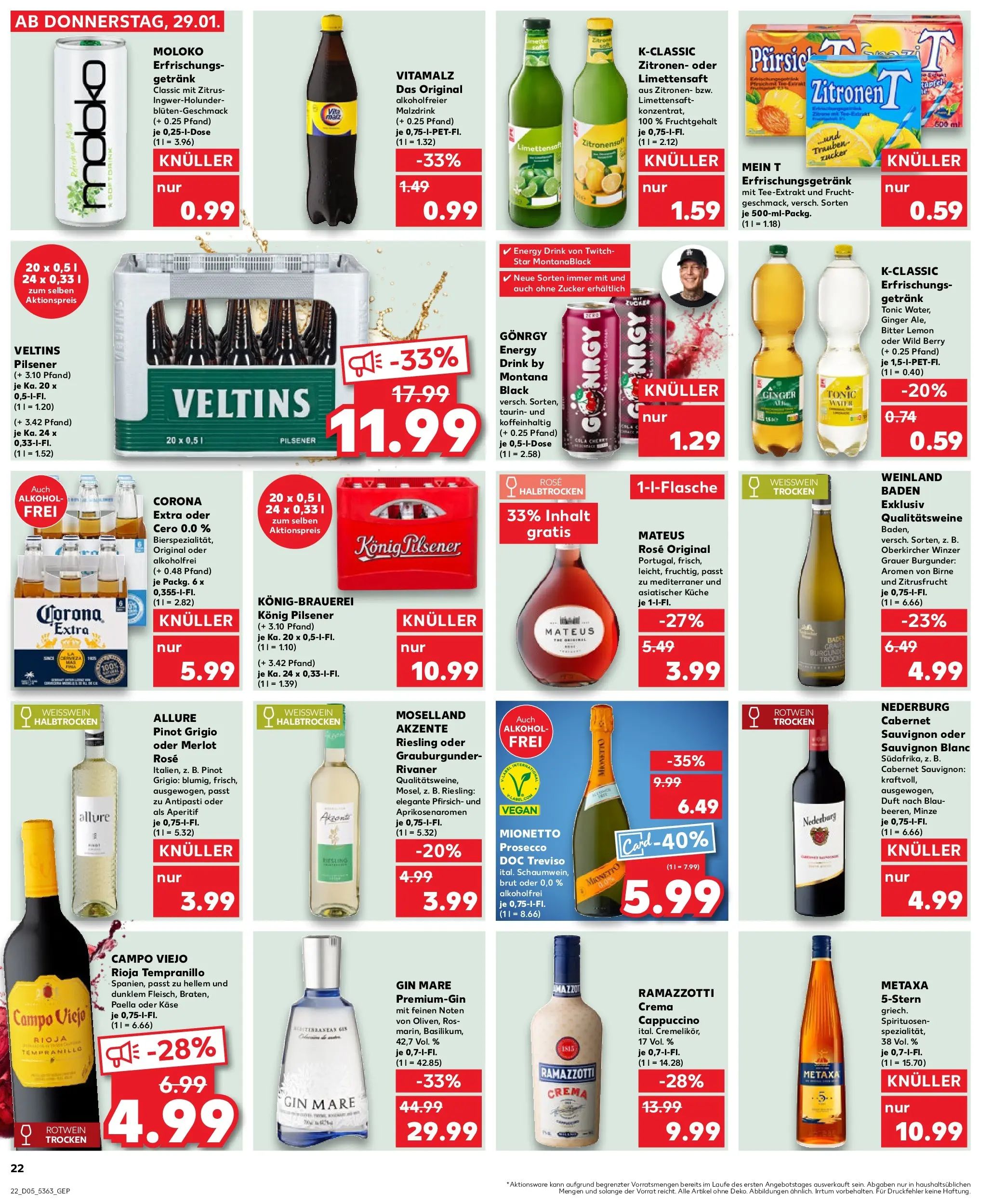 Prospekt Kaufland ab 02.02.2026 » Angebote Online zum Blättern | Seite: 22 | Produkte: Konig pilsener, Energy, Rotwein, Zitronen