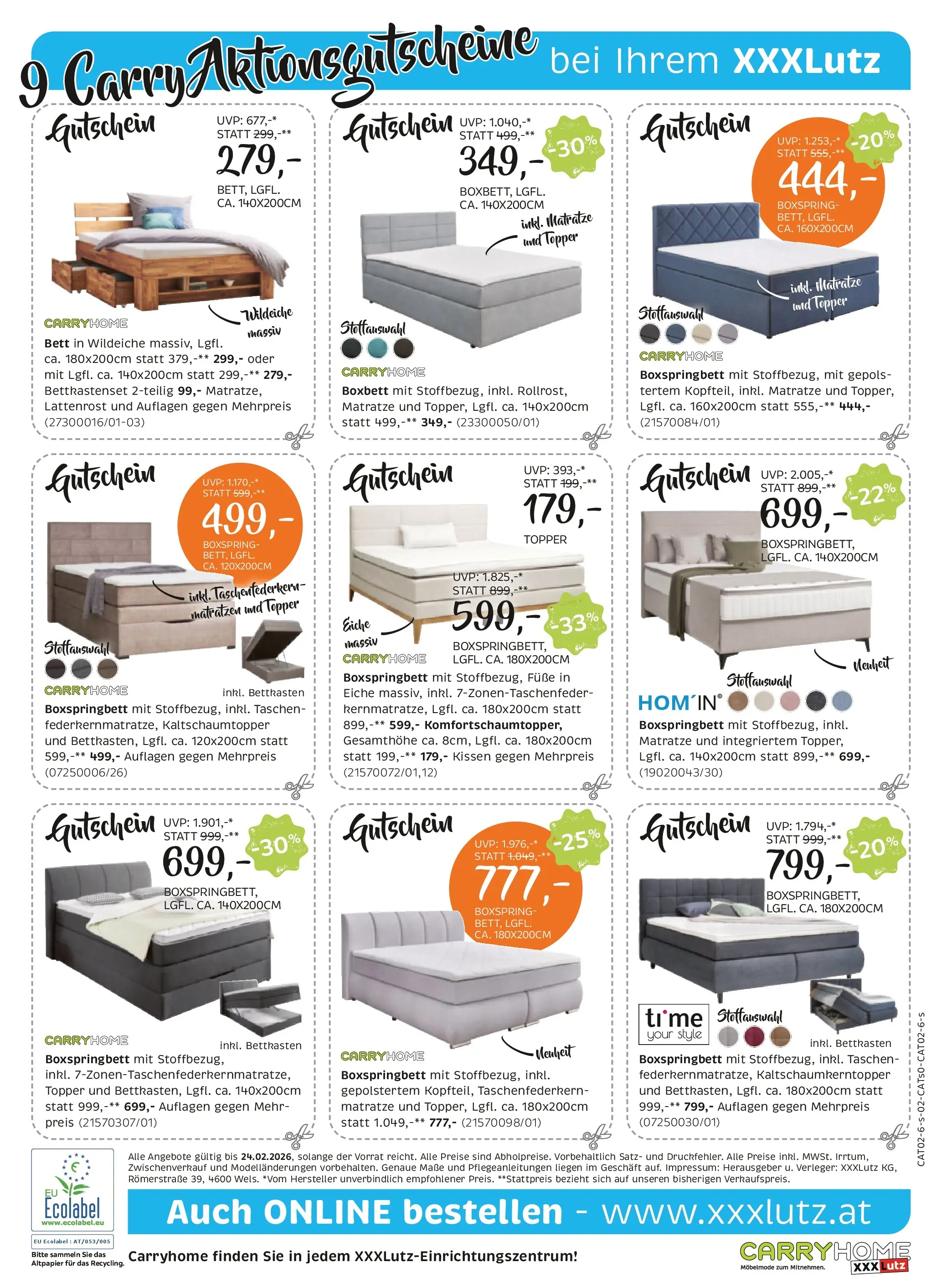 XXXLutz - GS Blatt Carry Schlafzimmer von 16.02.2026 - Aktuelle Angebote | Seite: 2 | Produkte: Bett, Matratze, Kissen, Lattenrost