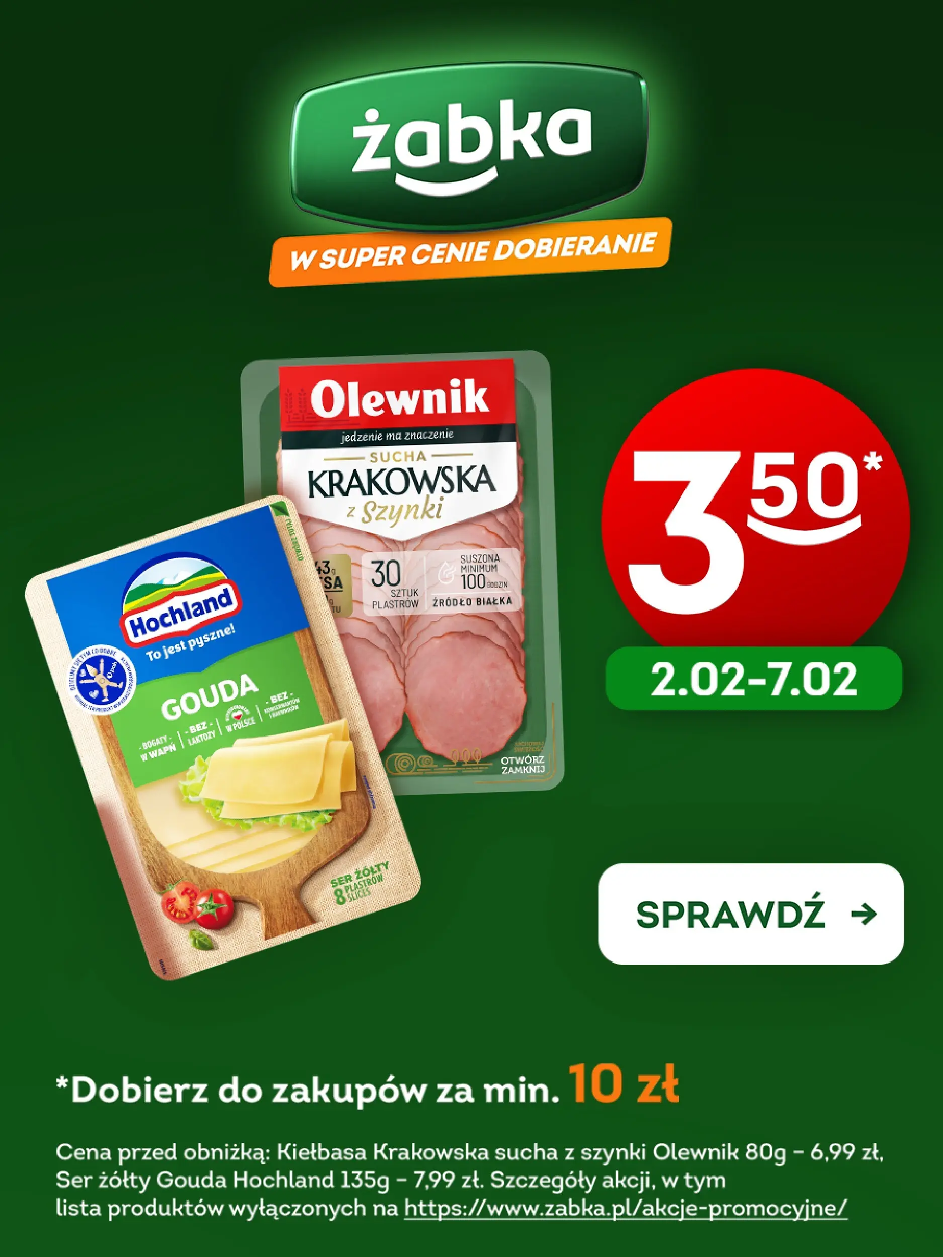 Żabka - Żabka Krakowska i Gouda ważne do 7.02 od (02.02.2026 - 07.02.2026) | Strona: 1 | Produkty: Kiełbasa, Ser żółty, Kiełbasa krakowska, Ser