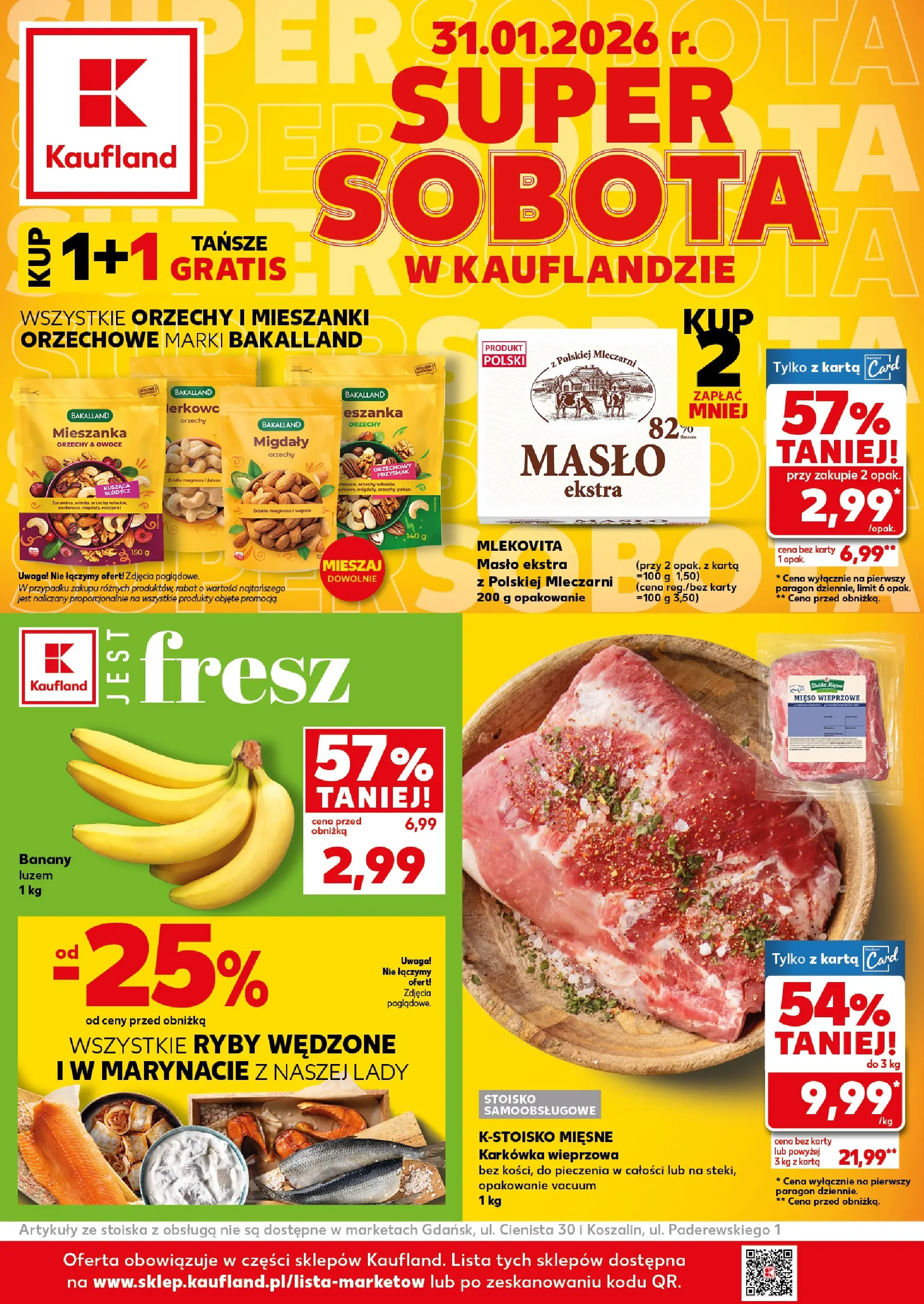 Kaufland gazetka - Super Sobota od 31.01.2026 - od jutra PDF | Strona: 1 | Produkty: Masło, Ryby, Orzechy, Owoce