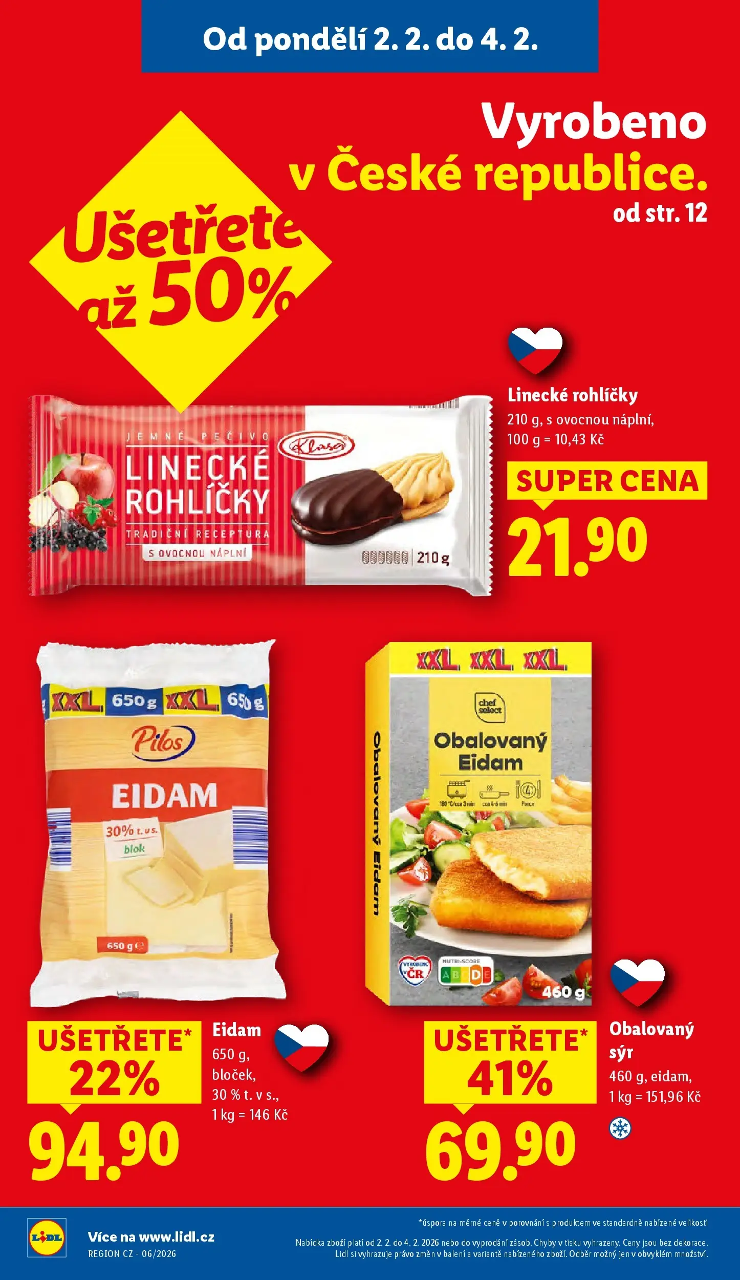 Lidl leták od 01.02.2026 - Nový akční leták | Strana: 2 | Produkty: Sýr, Blok, Eidam, Linecké rohlíčky