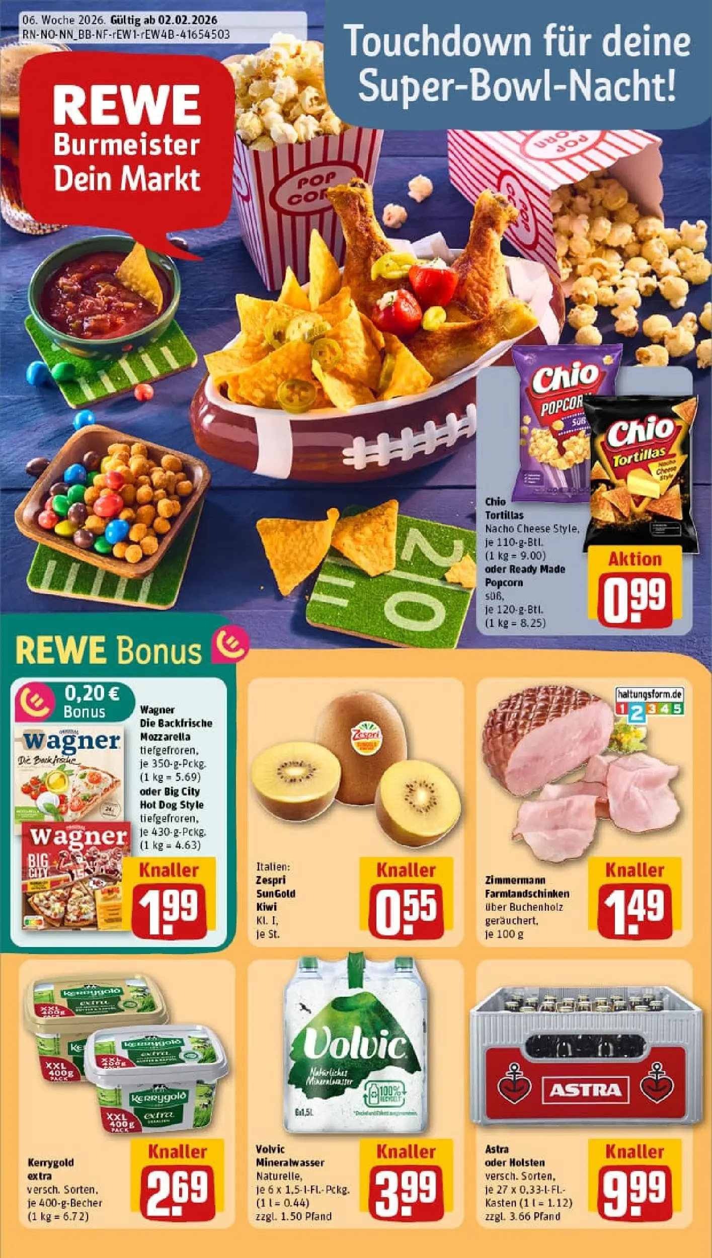 REWE Prospekt ab 02.02.2026 zum Blättern » Angebote | Seite: 1 | Produkte: Butter, Astra, Mineralwasser, Chio tortillas