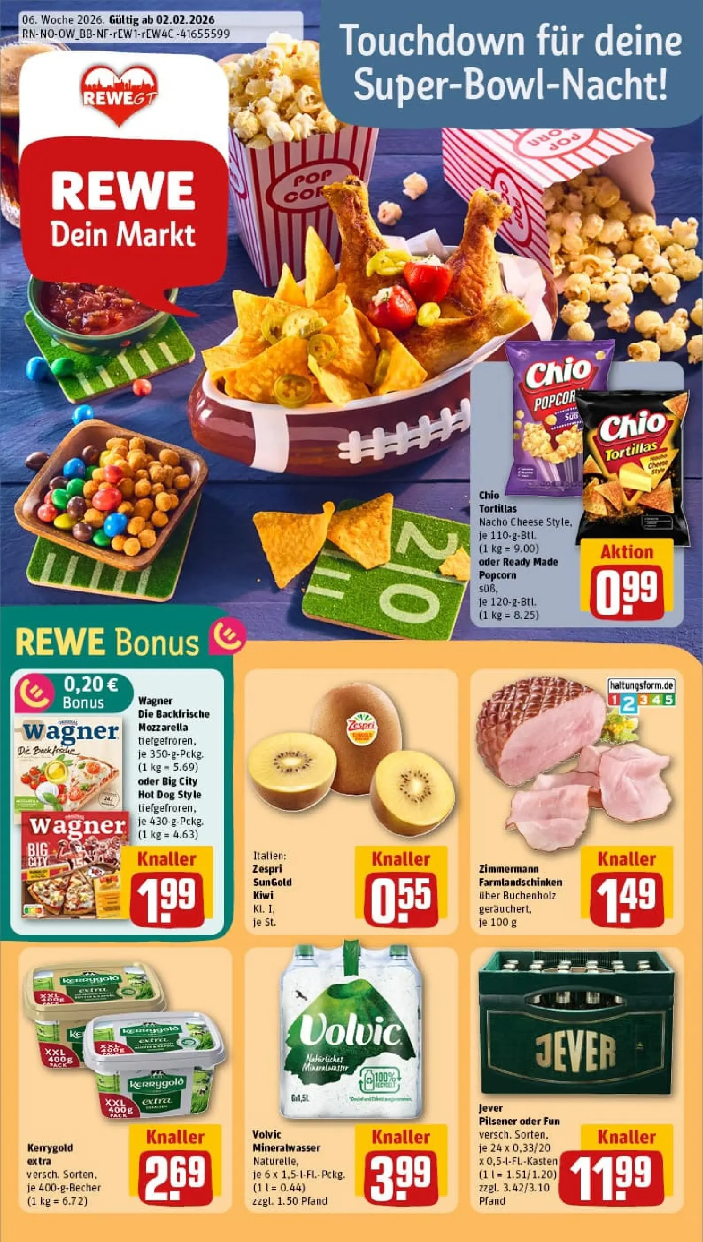 REWE Prospekt ab 02.02.2026 zum Blättern » Angebote | Seite: 1 | Produkte: Butter, Mozzarella, Volvic, Kiwi