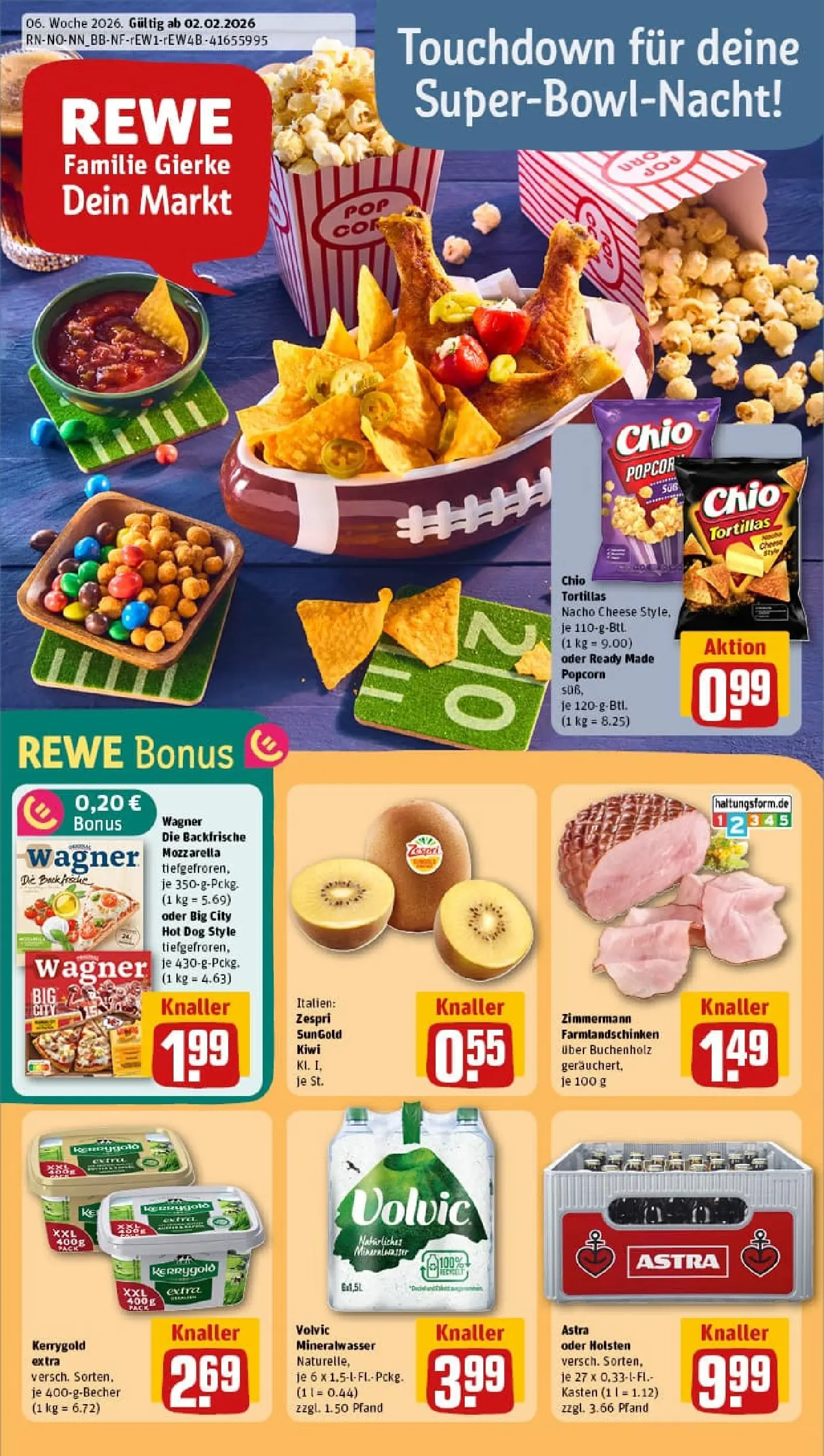REWE Prospekt ab 02.02.2026 zum Blättern » Angebote | Seite: 1 | Produkte: Astra, Mineralwasser, Pizza, Chips