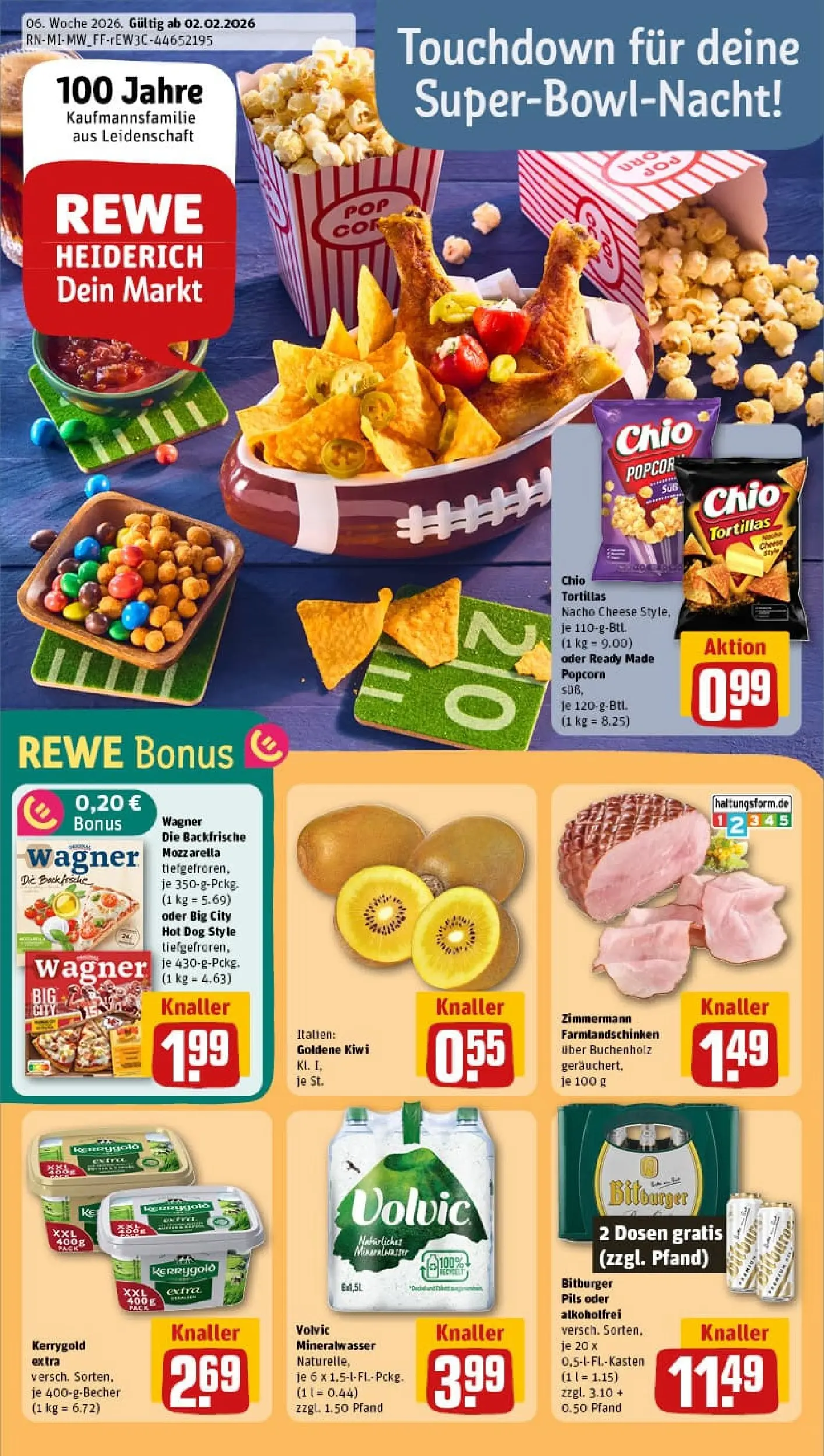 REWE Prospekt ab 02.02.2026 zum Blättern » Angebote | Seite: 5 | Produkte: Bitburger, Chio tortillas, Volvic, Kiwi