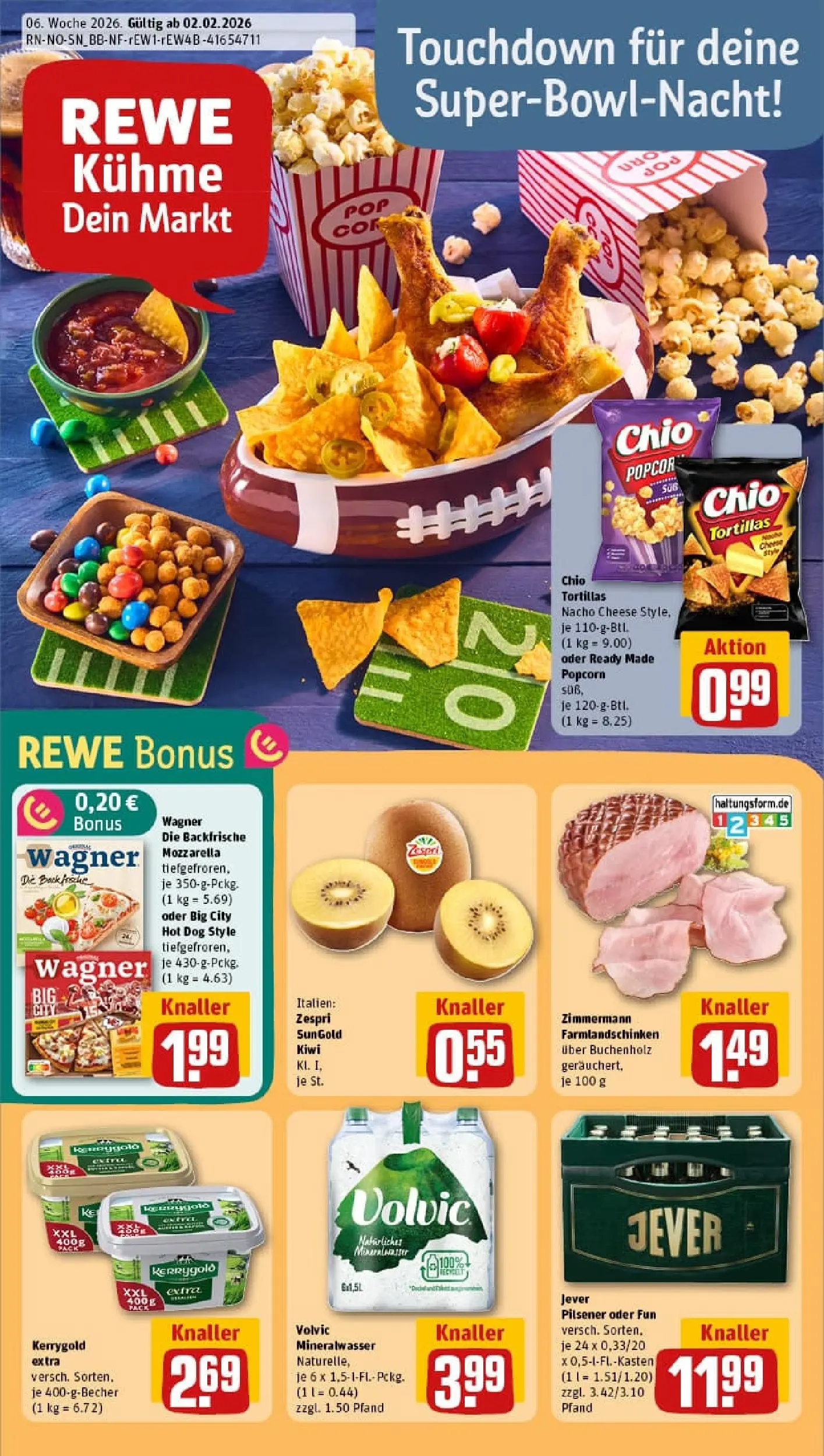 REWE Prospekt ab 02.02.2026 zum Blättern » Angebote | Seite: 1 | Produkte: Butter, Jever, Chio tortillas, Pizza