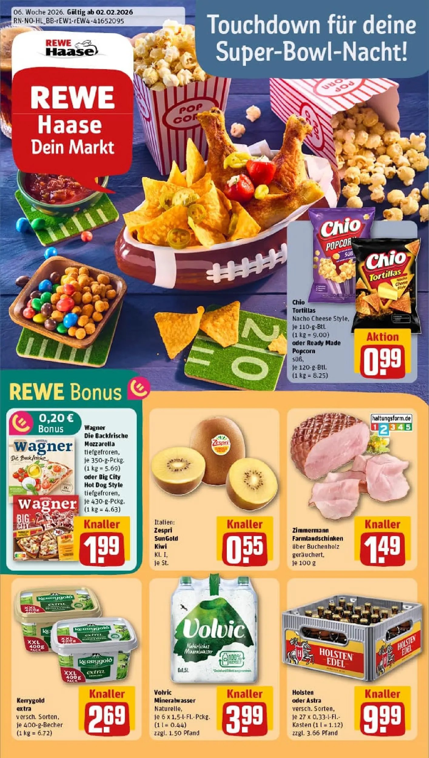 REWE Prospekt ab 01.02.2026 zum Blättern » Angebote | Seite: 1 | Produkte: Mozzarella, Holsten, Chio tortillas, Pizza