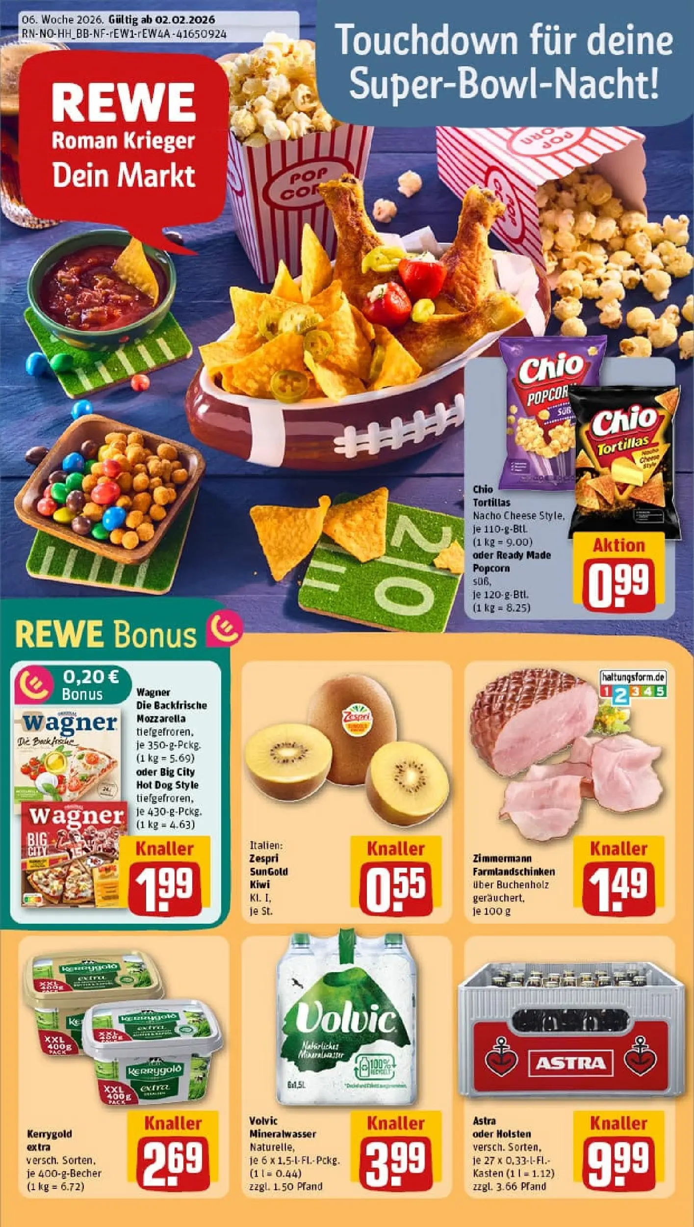 REWE Prospekt ab 02.02.2026 zum Blättern » Angebote | Seite: 1 | Produkte: Mozzarella, Holsten, Mineralwasser, Chio tortillas