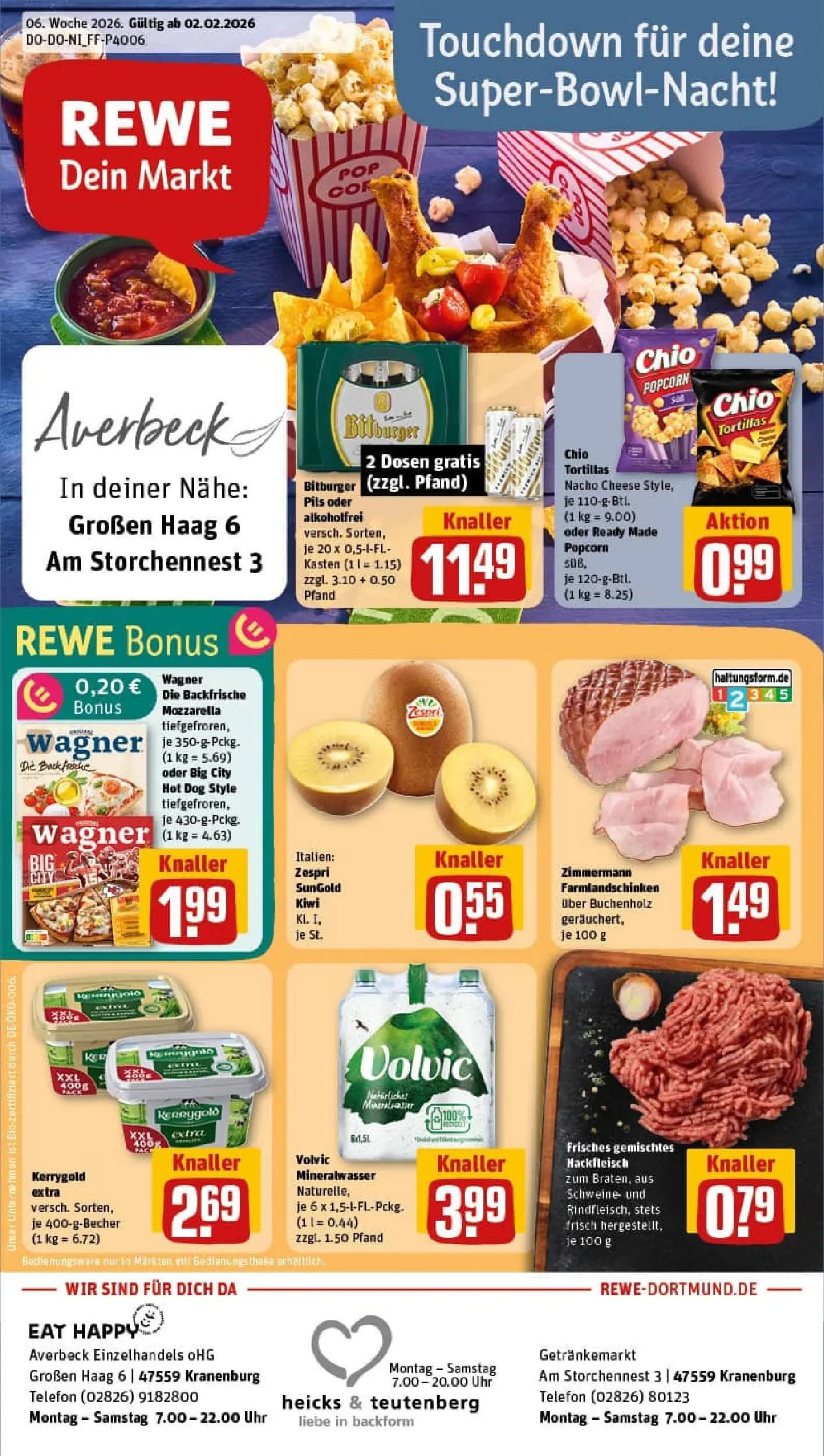 REWE Prospekt ab 02.02.2026 zum Blättern » Angebote | Seite: 1 | Produkte: Pils, Pizza, Kiwi, Telefon