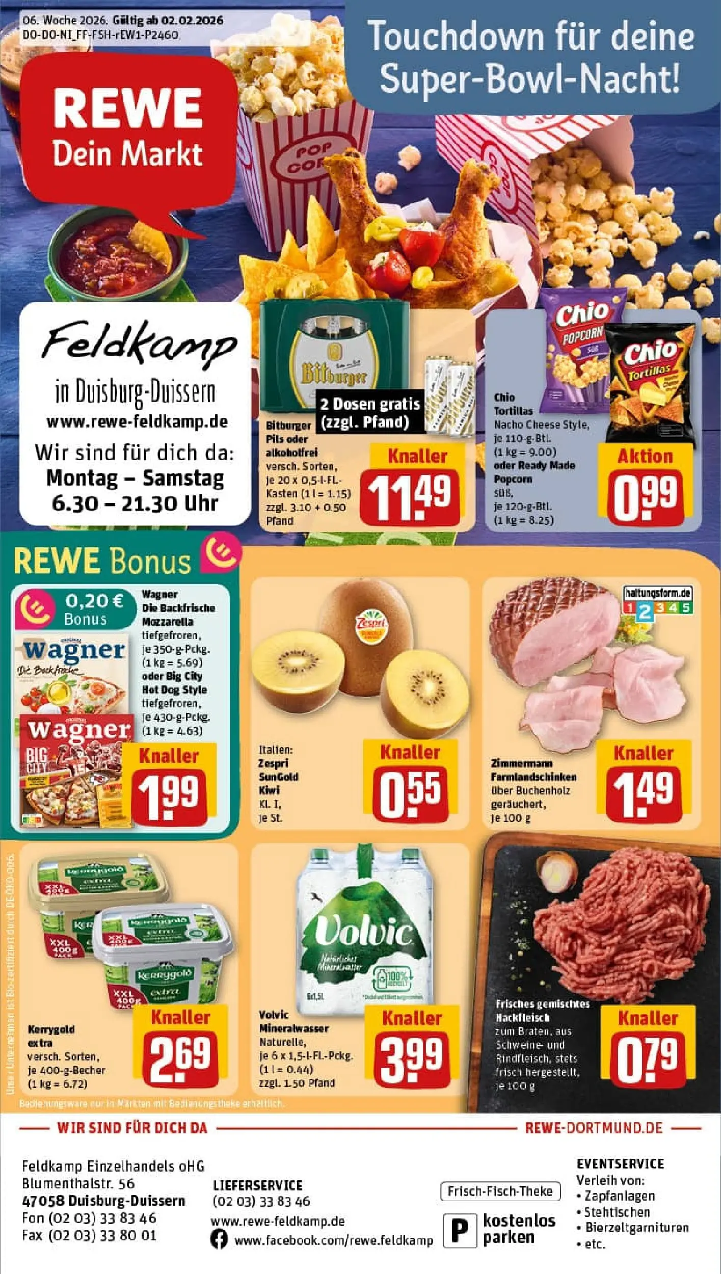 REWE Prospekt ab 01.02.2026 zum Blättern » Angebote | Seite: 1 | Produkte: Butter, Mineralwasser, Kiwi, Uhr