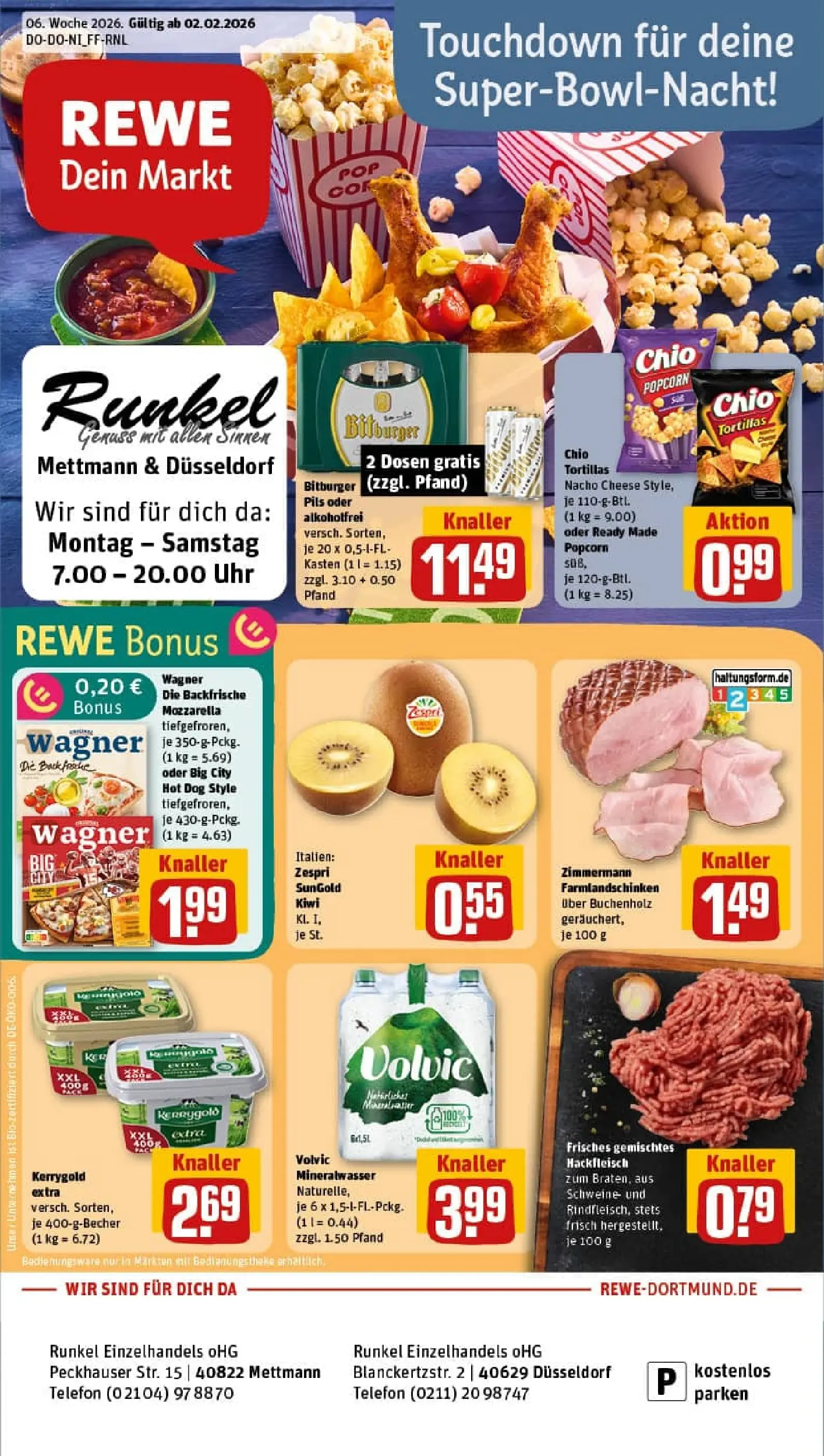 REWE Prospekt ab 02.02.2026 zum Blättern » Angebote | Seite: 1 | Produkte: Butter, Theke, Mineralwasser, Pizza