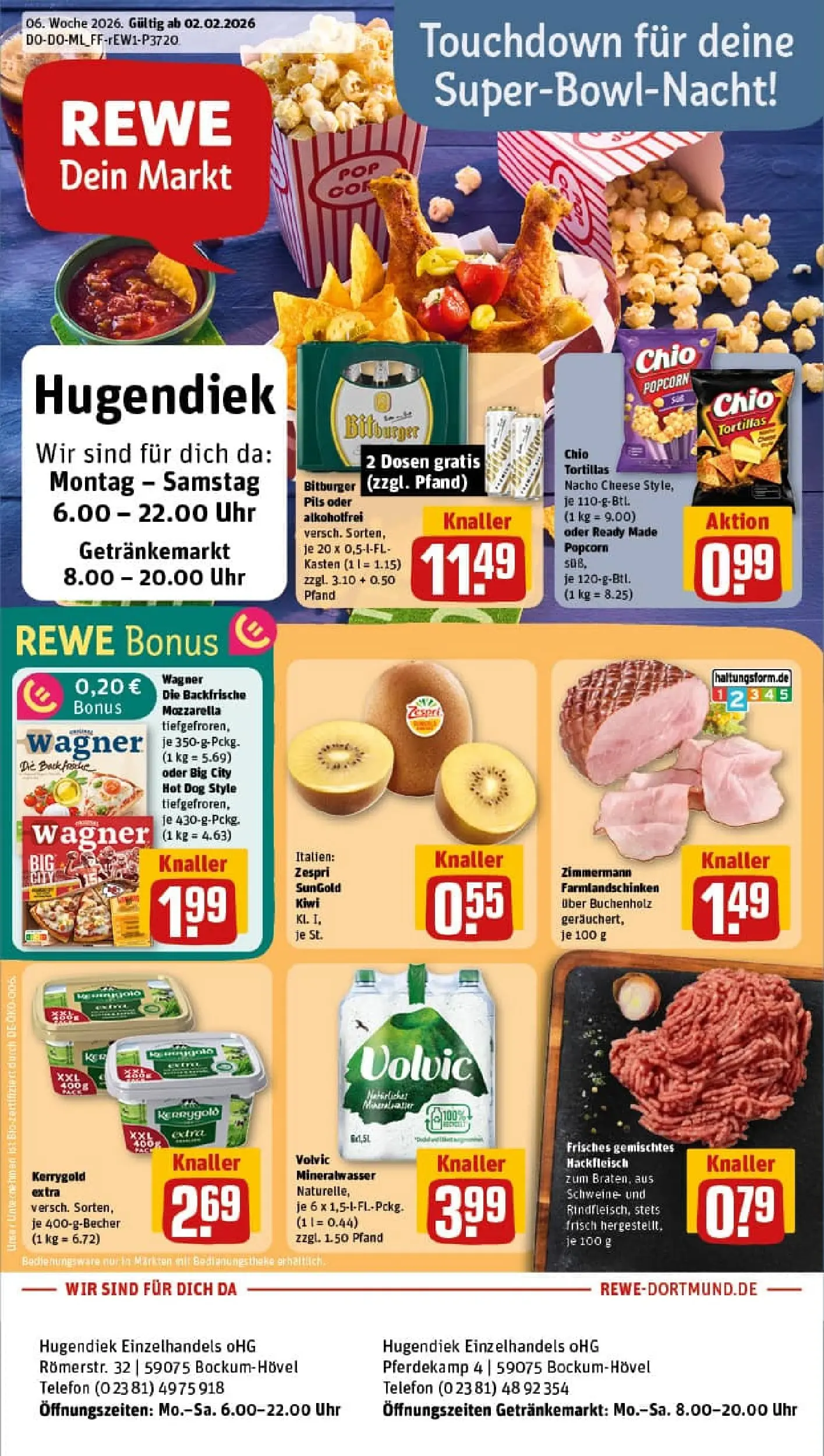 REWE Prospekt ab 02.02.2026 zum Blättern » Angebote | Seite: 4 | Produkte: Mozzarella, Pils, Mineralwasser, Hackfleisch