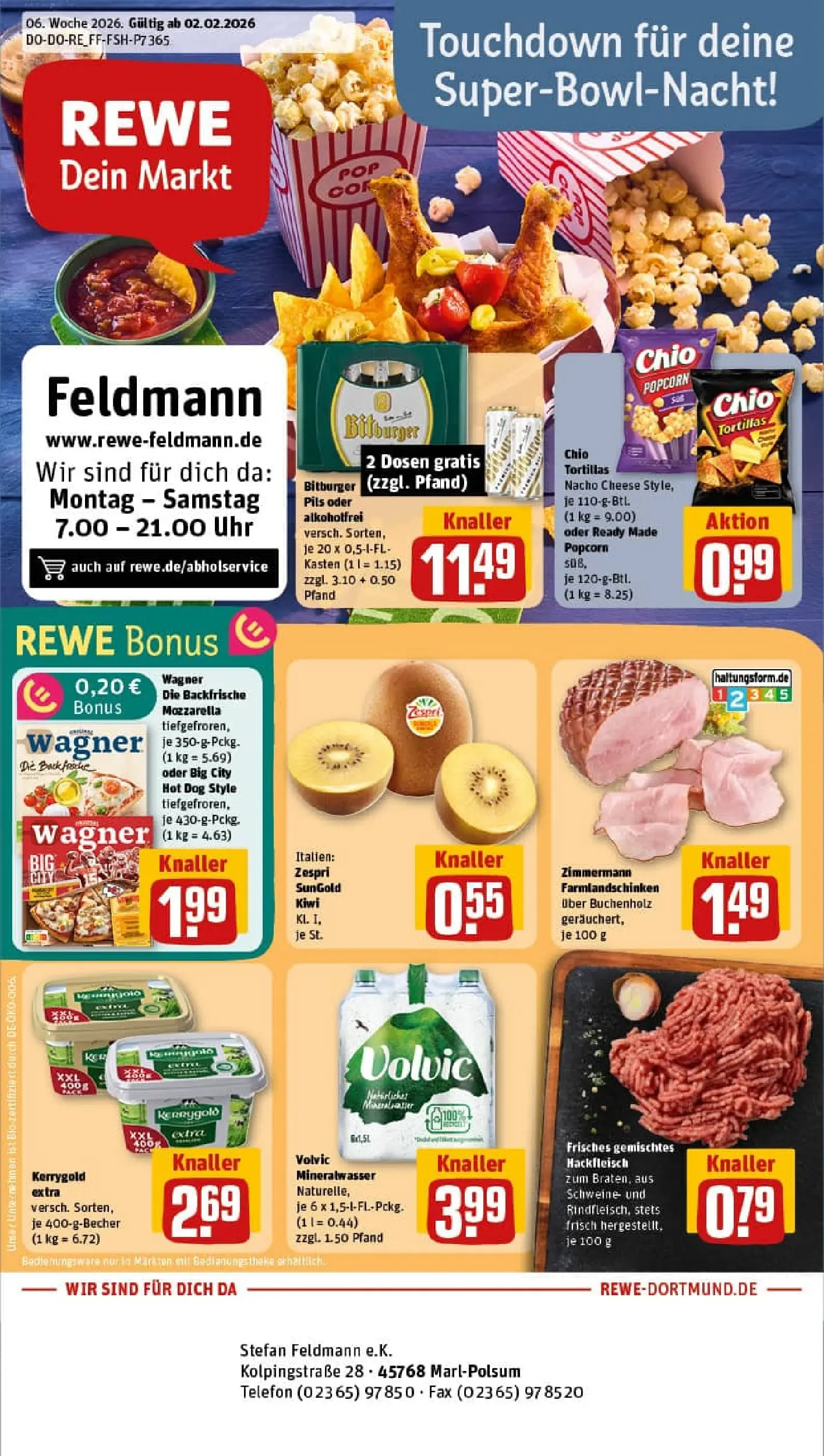 REWE Prospekt ab 02.02.2026 zum Blättern » Angebote | Seite: 1 | Produkte: Butter, Chips, Telefon, Uhr
