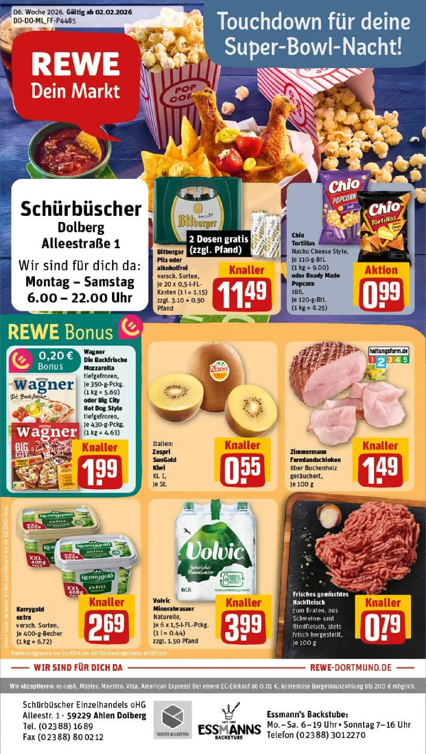 REWE Prospekt ab 02.02.2026 zum Blättern » Angebote | Seite: 1 | Produkte: Butter, Pils, Pizza, Telefon