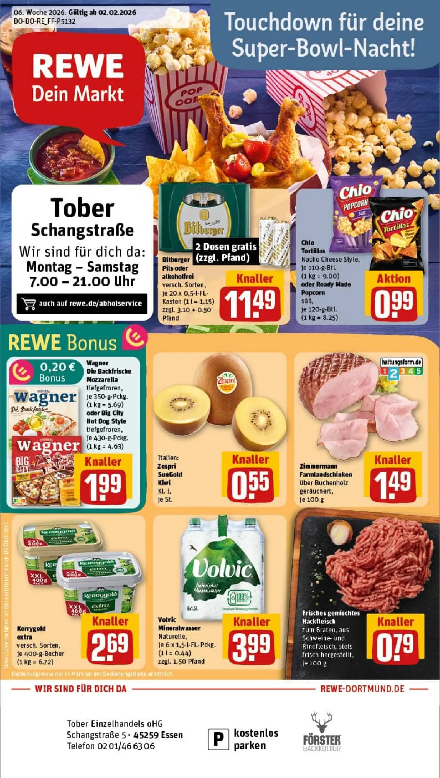REWE Prospekt ab 02.02.2026 zum Blättern » Angebote | Seite: 1 | Produkte: Bitburger, Butter, Chips, Telefon