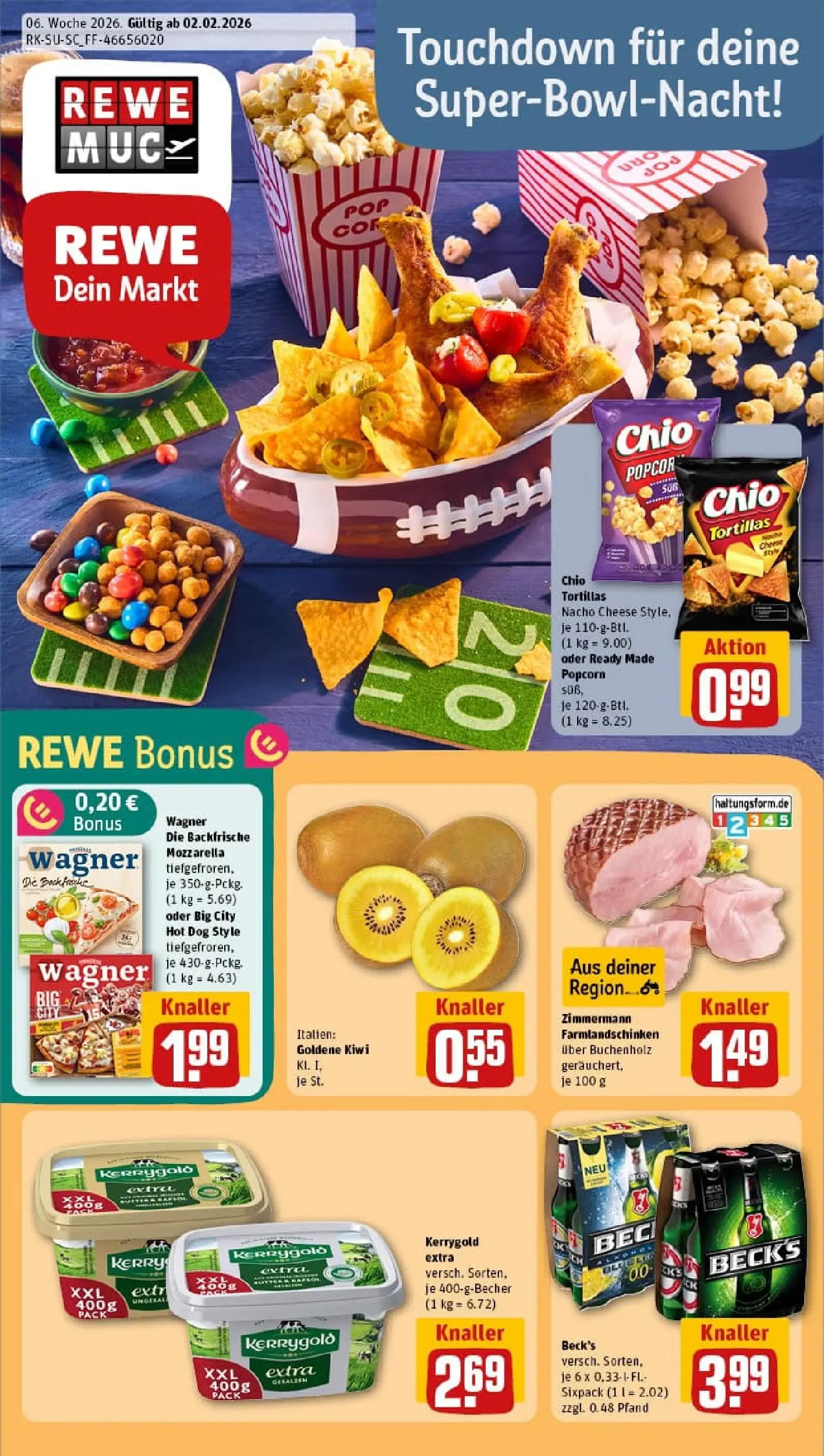 REWE Prospekt ab 02.02.2026 zum Blättern » Angebote | Seite: 1 | Produkte: Butter, Mozzarella, Chio tortillas, Kiwi
