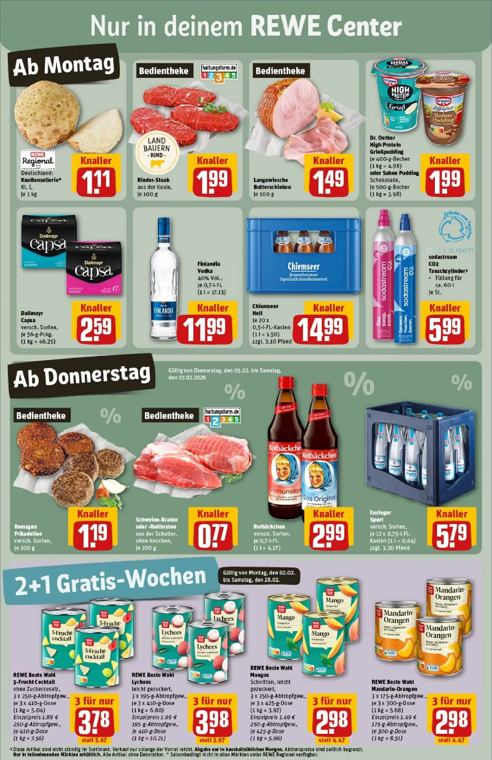 REWE Prospekt ab 01.02.2026 zum Blättern » Angebote | Seite: 5 | Produkte: Orangen, Mango, Steak, Dallmayr capsa