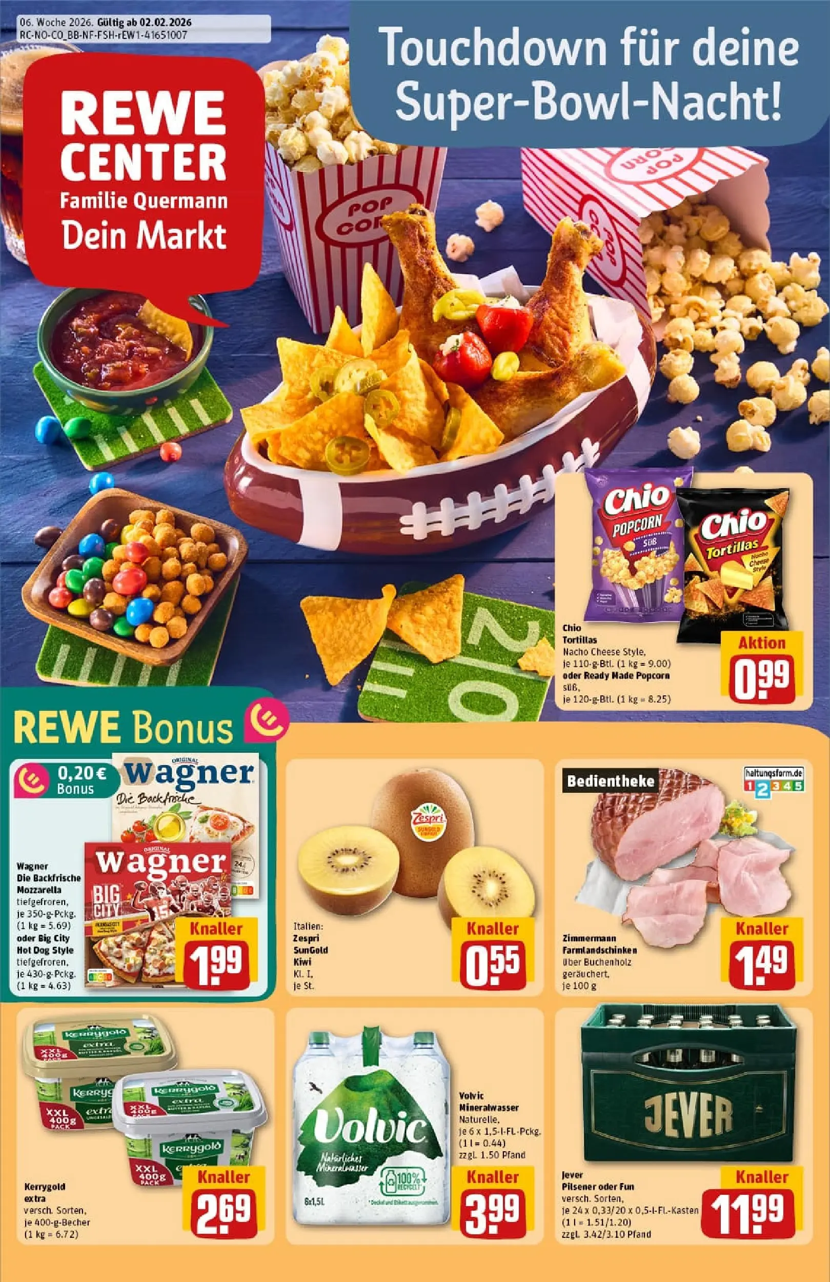 REWE Prospekt ab 02.02.2026 zum Blättern » Angebote | Seite: 1 | Produkte: Jever, Chio tortillas, Pizza, Kiwi