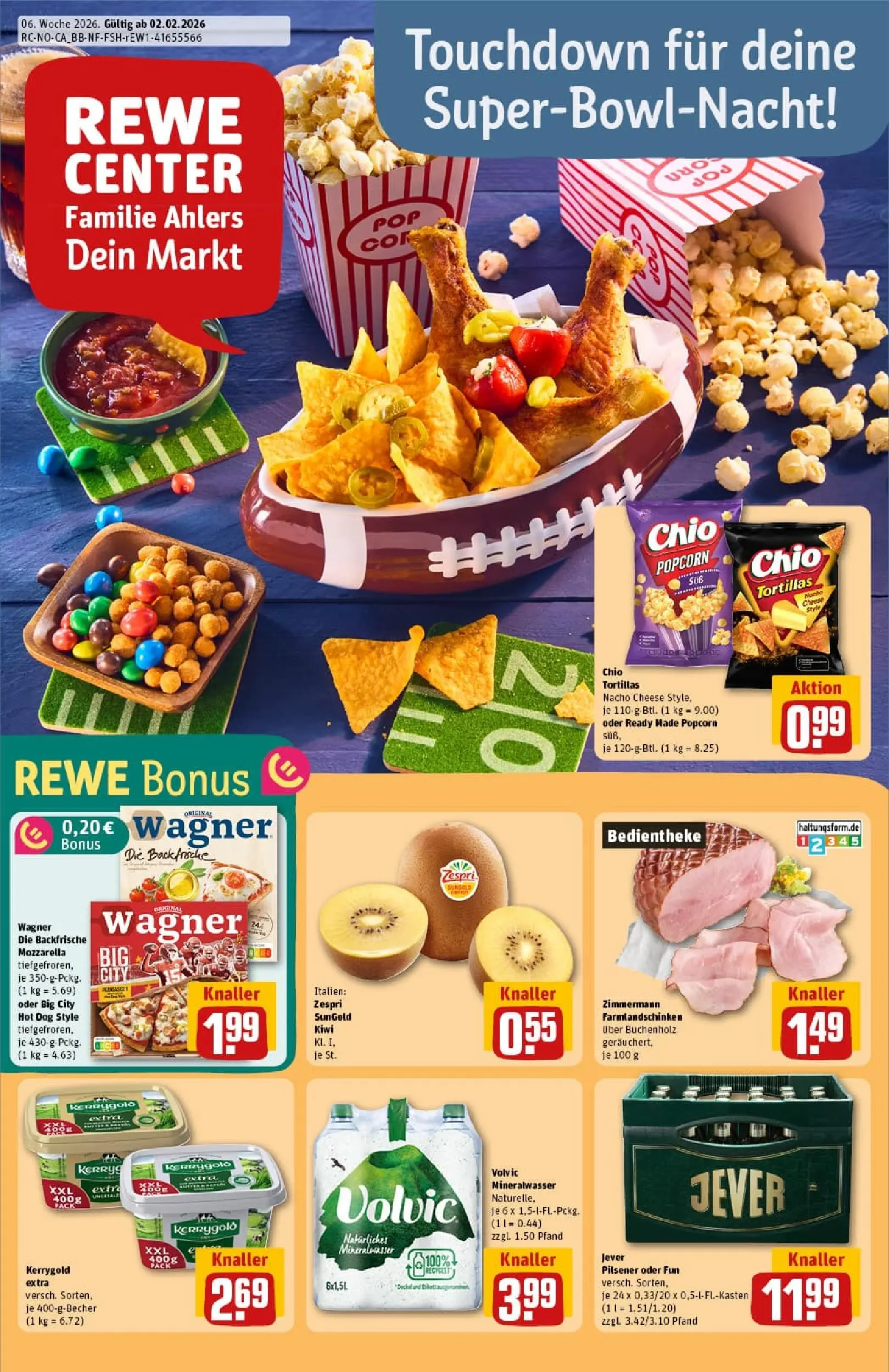 REWE Prospekt ab 02.02.2026 zum Blättern » Angebote | Seite: 1 | Produkte: Butter, Mineralwasser, Jever, Pizza