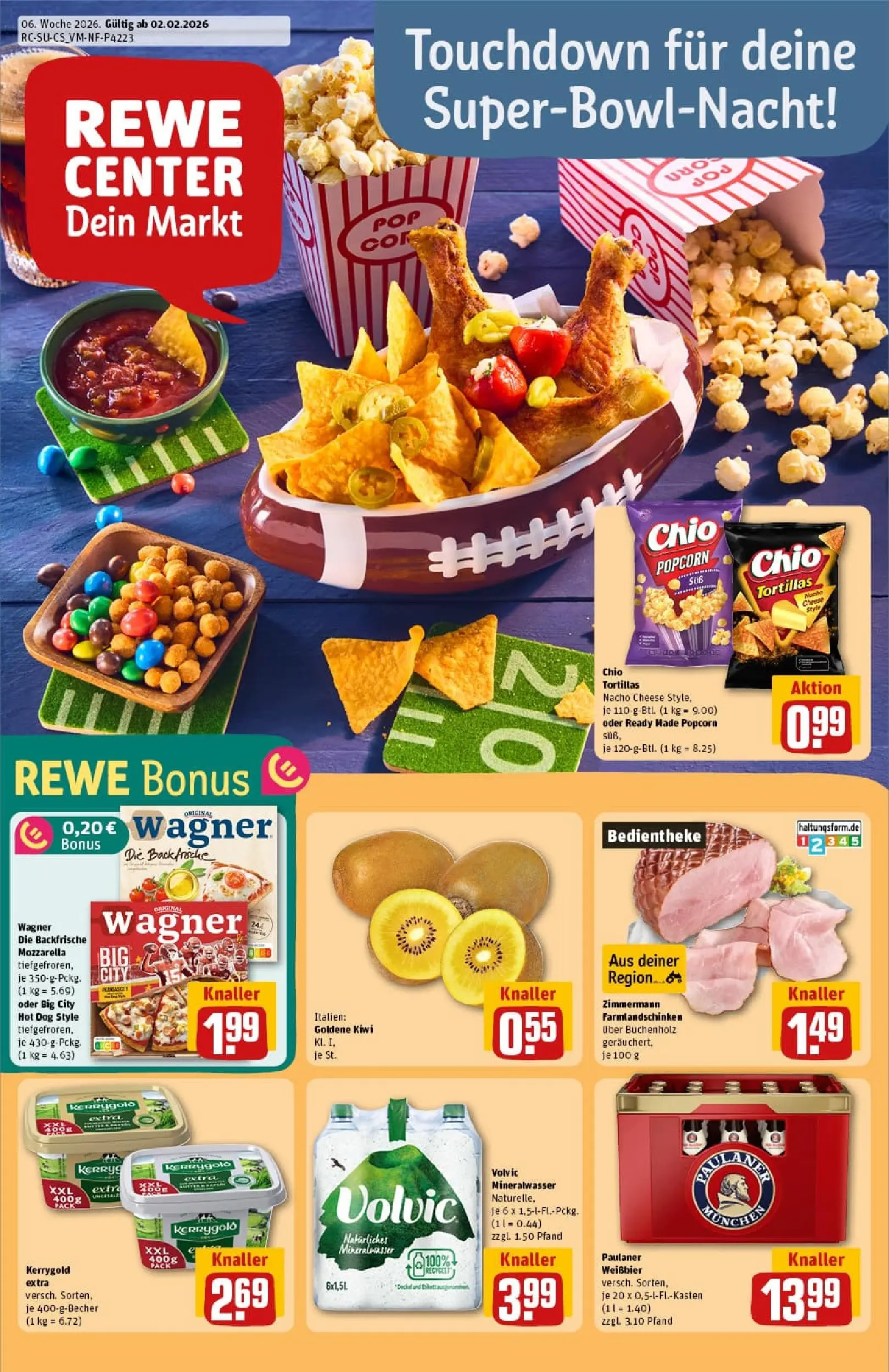 REWE Prospekt ab 02.02.2026 zum Blättern » Angebote | Seite: 1 | Produkte: Weißbier, Mineralwasser, Pizza, Paulaner