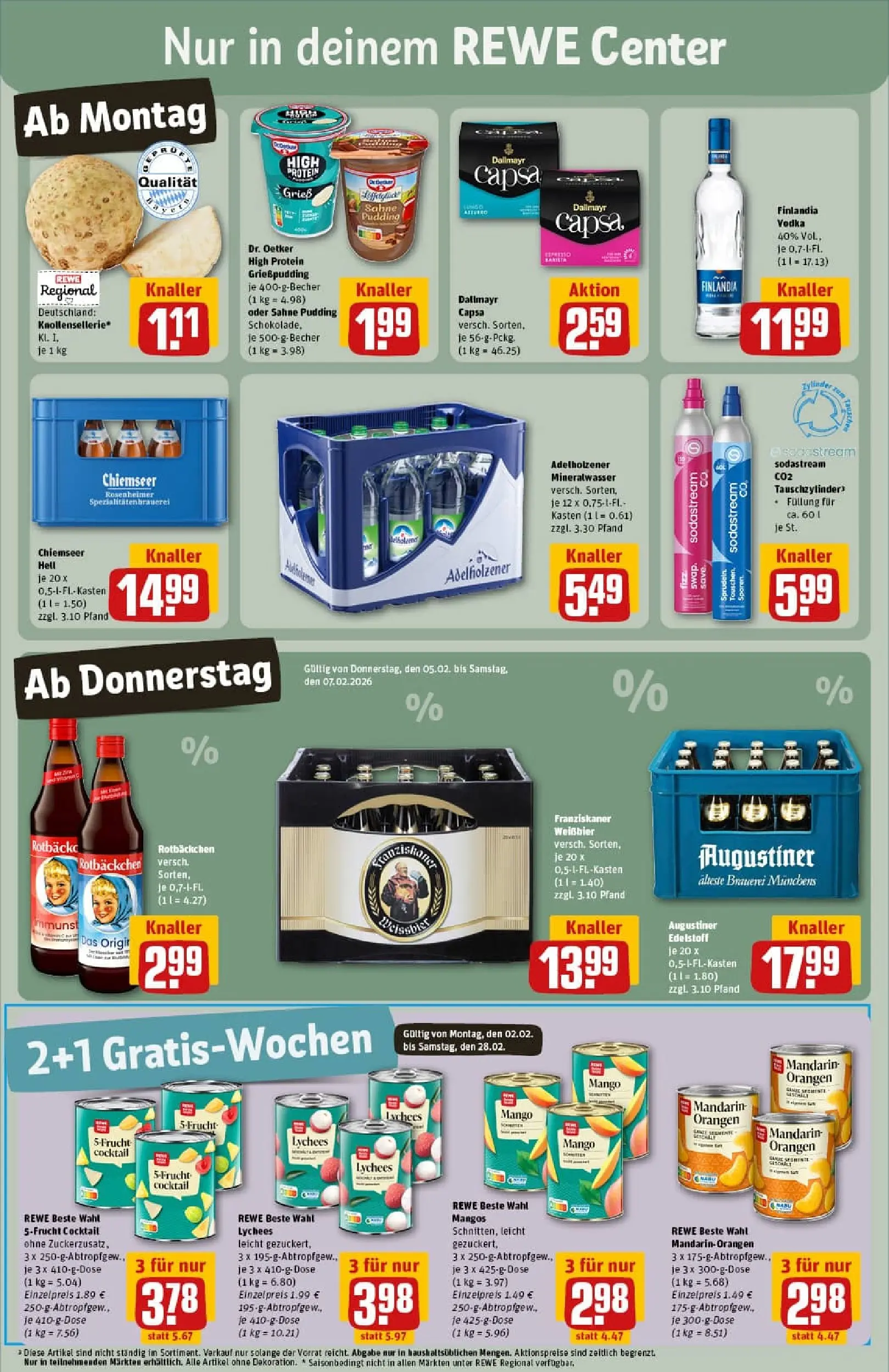 REWE Prospekt ab 02.02.2026 zum Blättern » Angebote | Seite: 5 | Produkte: Weißbier, Orangen, Mineralwasser, Sahne