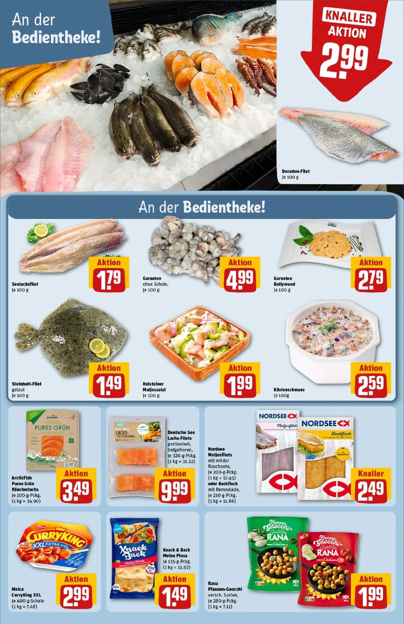 REWE Prospekt ab 02.02.2026 zum Blättern » Angebote | Seite: 14 | Produkte: Garnelen, Meica, Räucherlachs, Pizza