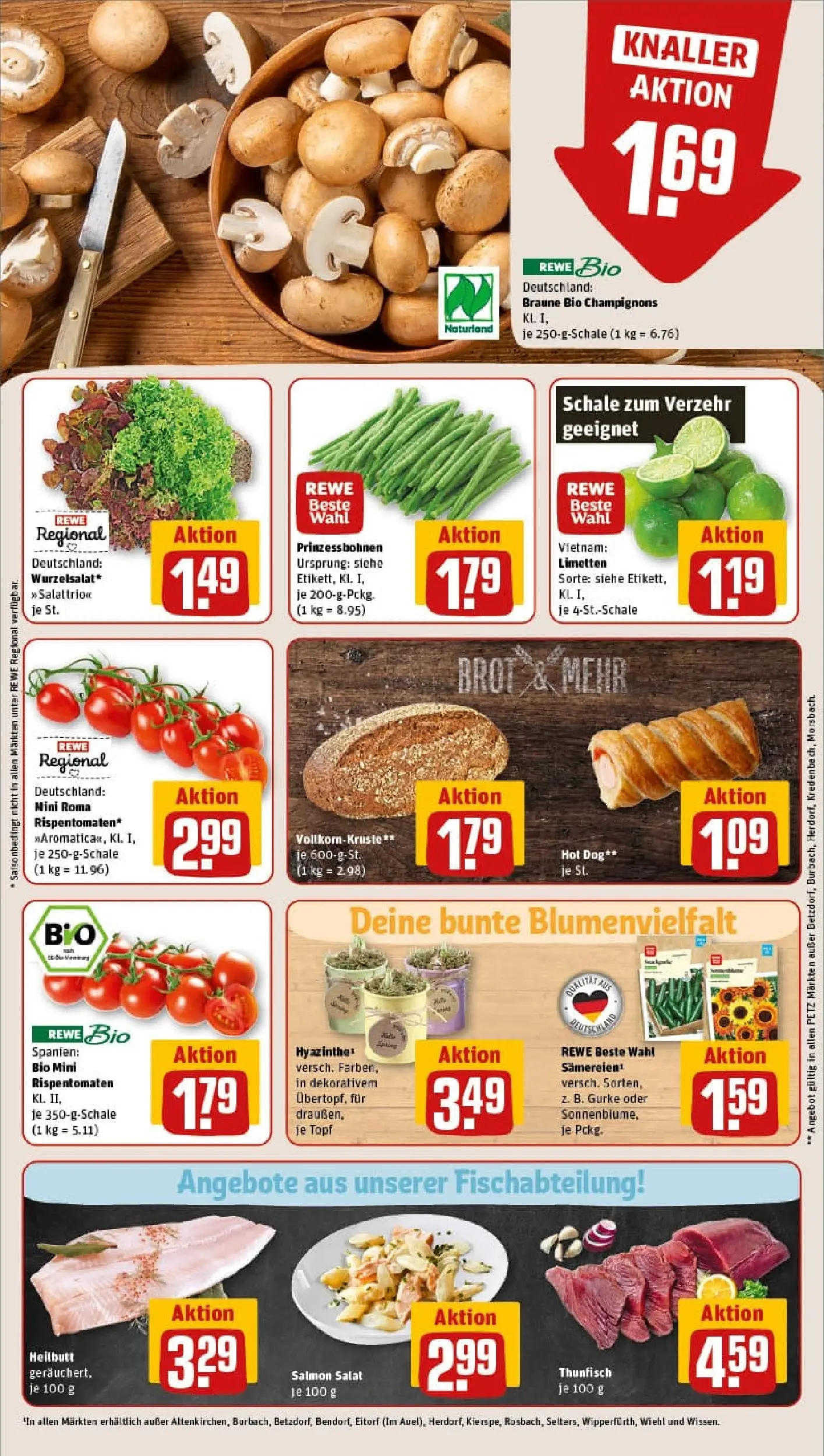 REWE Prospekt ab 02.02.2026 zum Blättern » Angebote | Seite: 9 | Produkte: Limetten, Thunfisch, Champignons, Brot