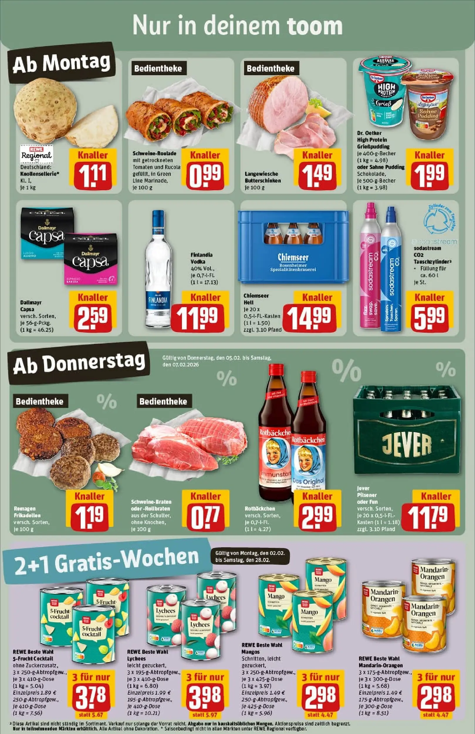 REWE Prospekt ab 02.02.2026 zum Blättern » Angebote | Seite: 5 | Produkte: Tomaten, Pudding, Dallmayr, Sodastream