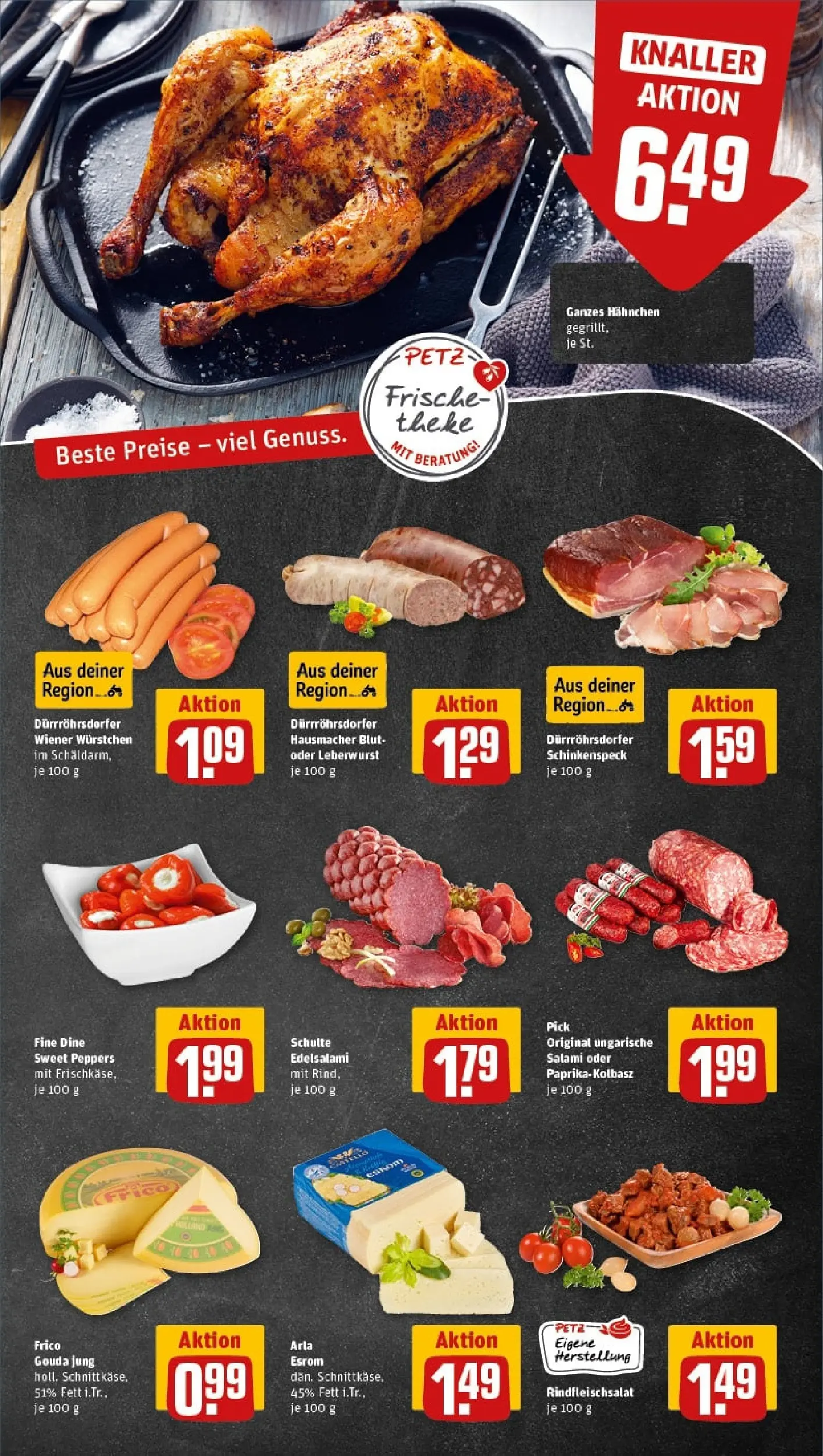 REWE Prospekt ab 01.02.2026 zum Blättern » Angebote | Seite: 11 | Produkte: Hahnchen, Wiener wurstchen, Gouda, Salami