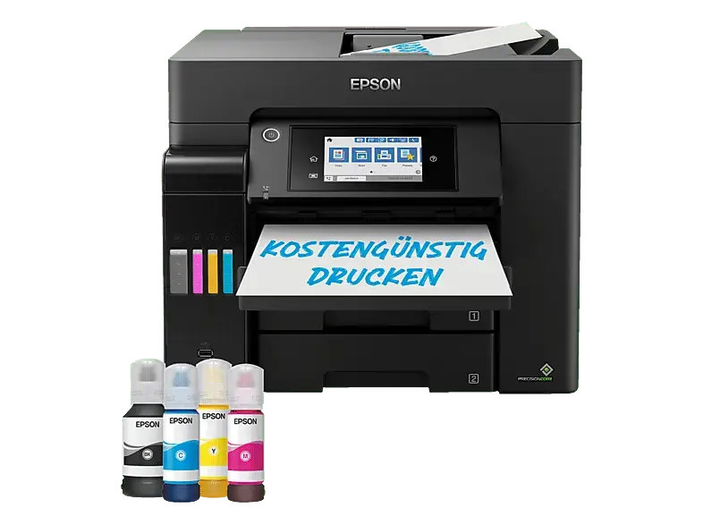 EcoTank ET-5855 - nachf&uuml;llbarer 4-in-1 Tintentankdrucker inkl. Tinte, ADF, Duplex, Fax, Touchscreen, netzwerkf&auml;hig Multifunktionsdrucker, WLAN, Duplexeinheit (f&uuml;r beidseitigen Druck), A4, A5, A6, Black
