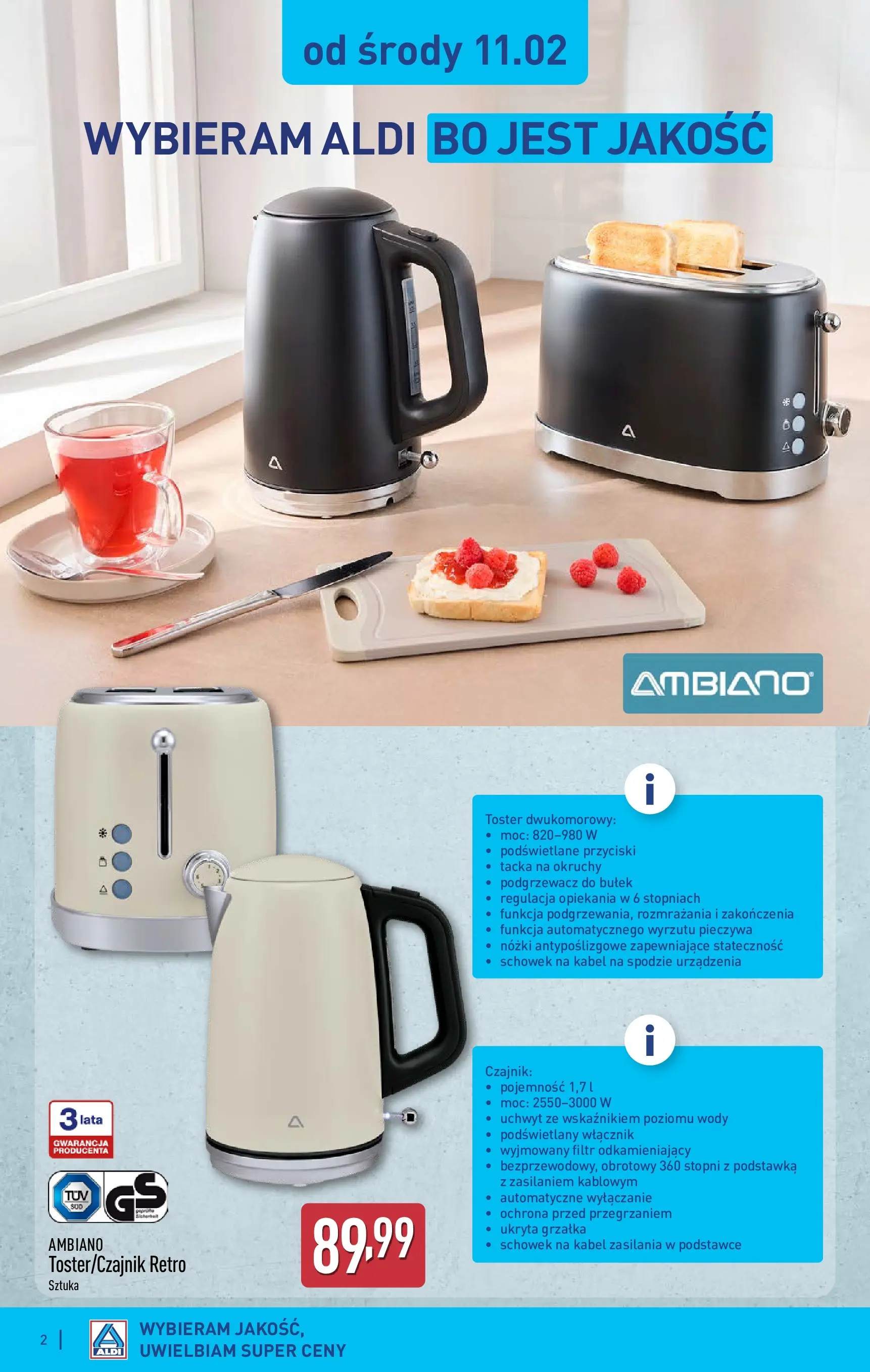 Aldi - Wszystko do łazienki w ALDI od 10.02.2026 - Ulotka PDF, promocje | Strona: 2 | Produkty: Kabel, Czajnik, Toster