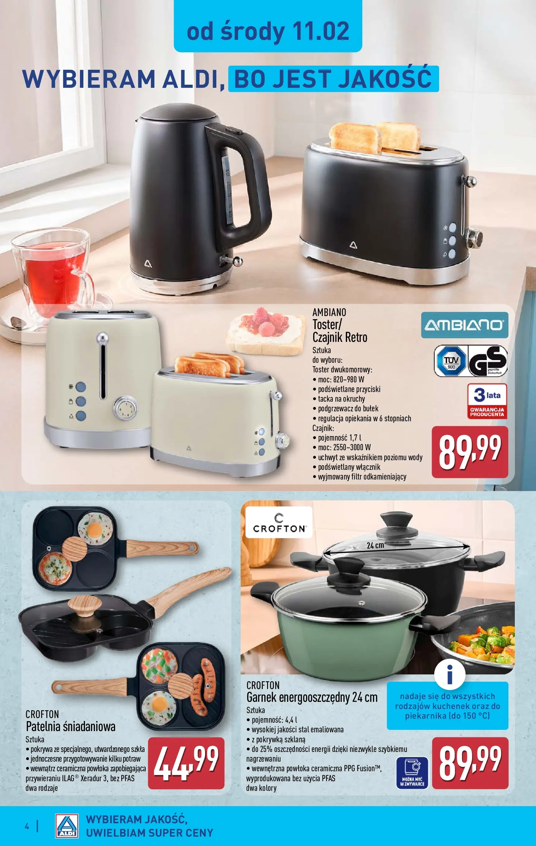 Aldi - Wszystko do łazienki w ALDI od 10.02.2026 - Ulotka PDF, promocje | Strona: 4 | Produkty: Czajnik, Toster, Garnek, Czajnik retro