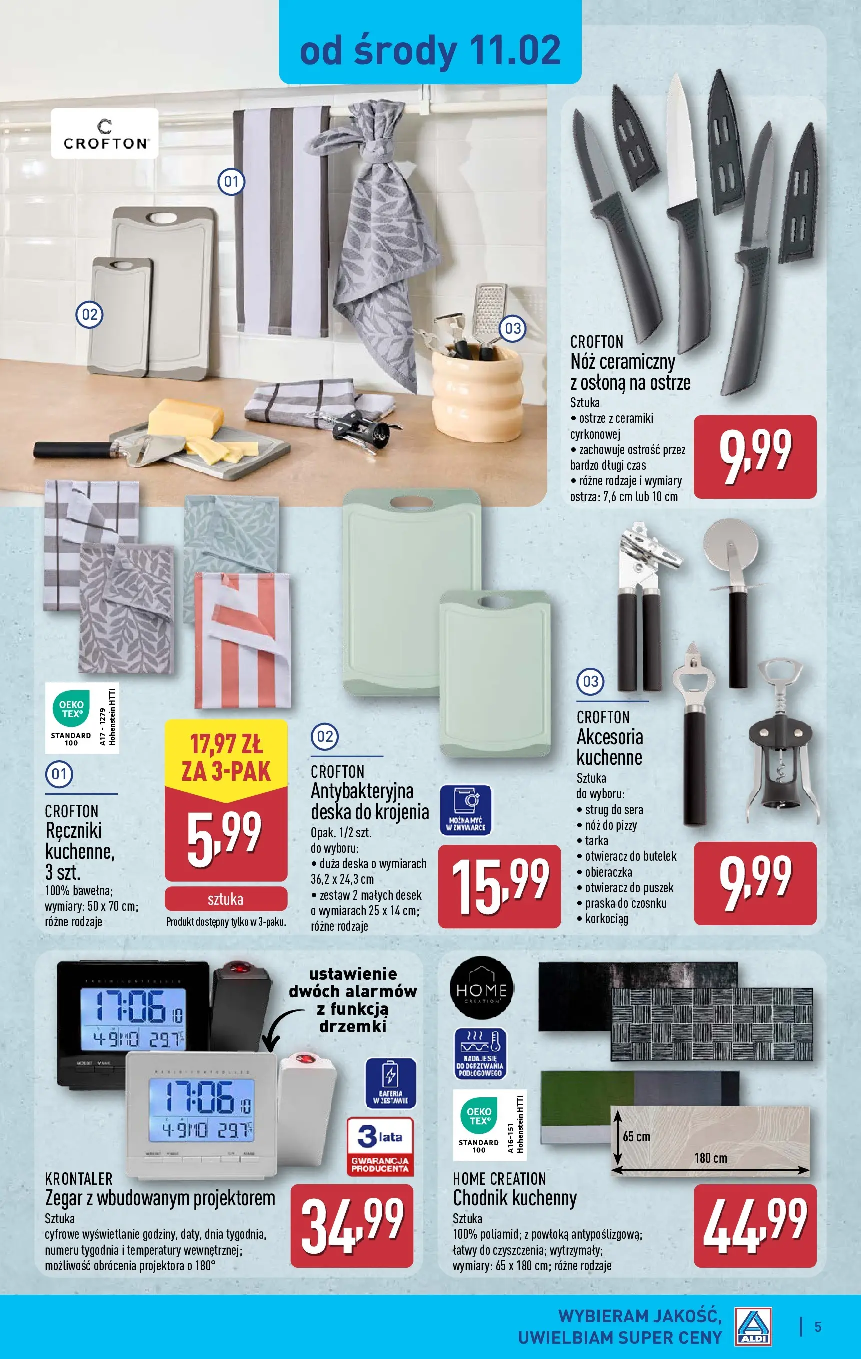 Aldi - Wszystko do łazienki w ALDI od 10.02.2026 - Ulotka PDF, promocje | Strona: 5 | Produkty: Zegar, Bateria, Nóż ceramiczny, Deska do krojenia