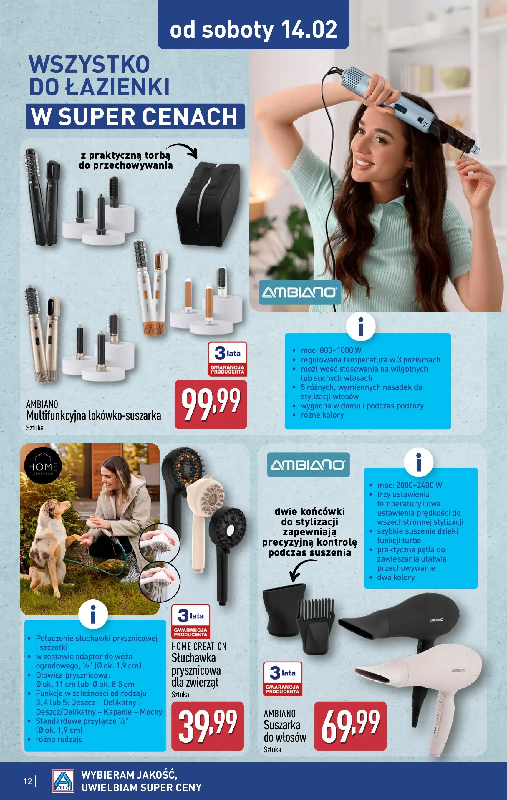 Aldi - Wszystko do łazienki w ALDI od 10.02.2026 - Ulotka PDF, promocje | Strona: 12 | Produkty: Słuchawki, Torba, Adapter, Suszarka