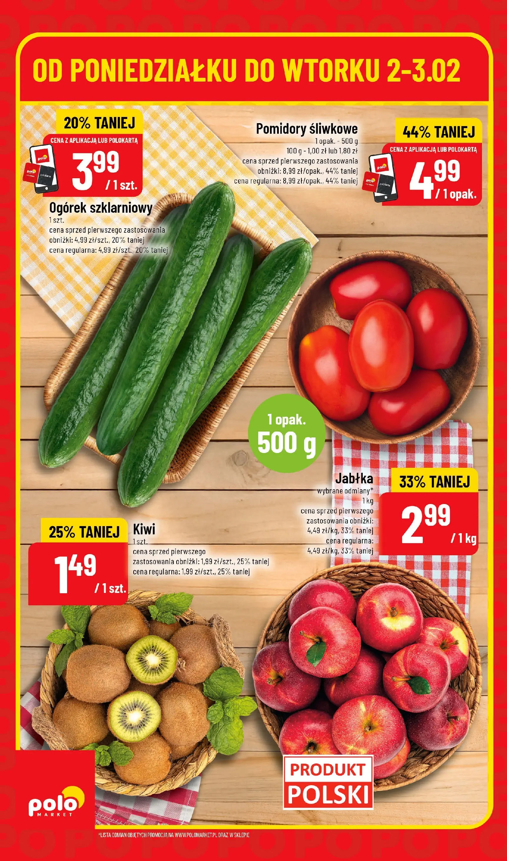 Nowa POLOmarket gazetka od jutra 02.02.2026 (PDF) | Strona: 2 | Produkty: Jabłka, Pomidory, Kiwi, Ogórek szklarniowy