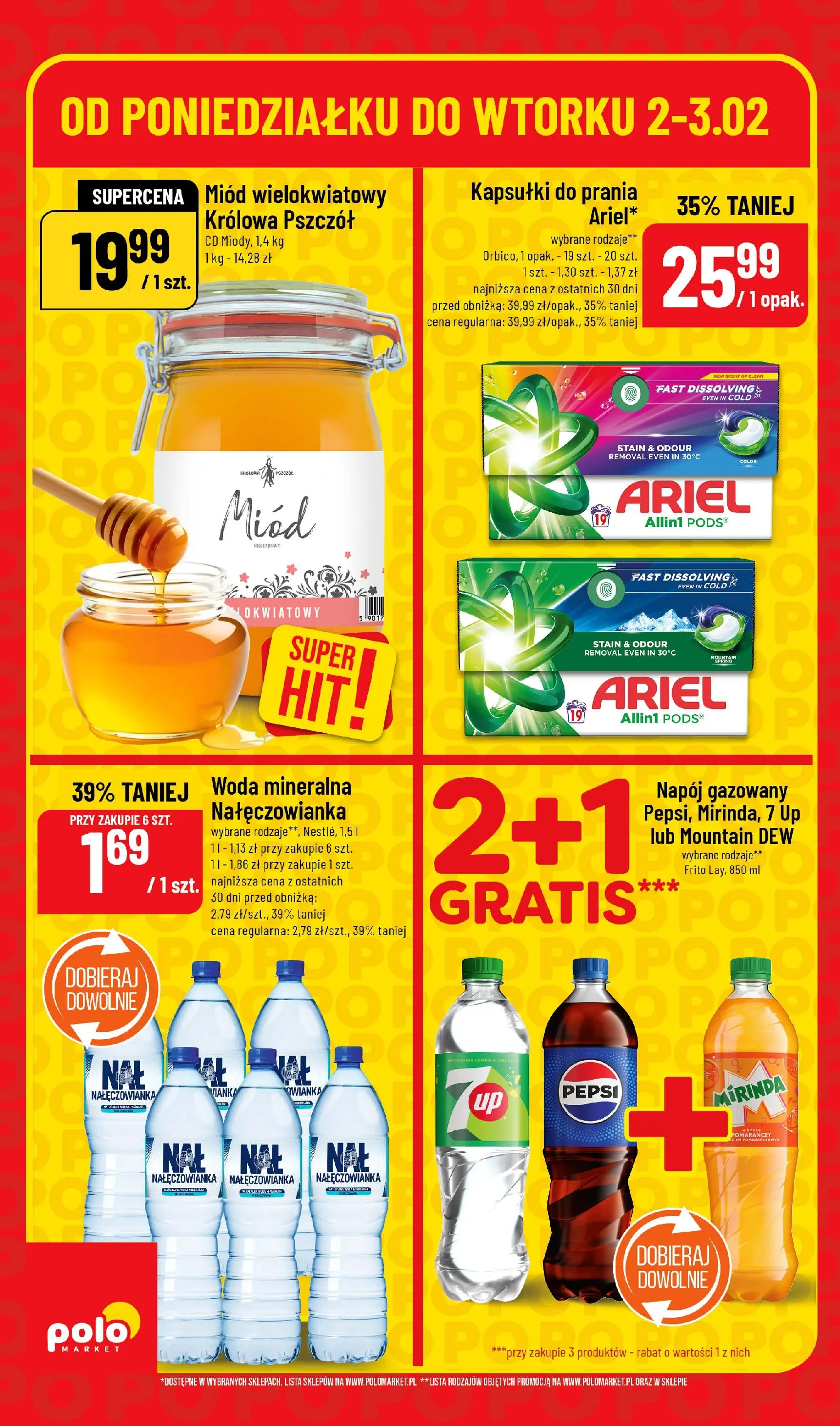 Nowa POLOmarket gazetka od jutra 02.02.2026 (PDF) | Strona: 6 | Produkty: Miód, Woda mineralna Nałęczowianka, Kapsułki do prania, Woda