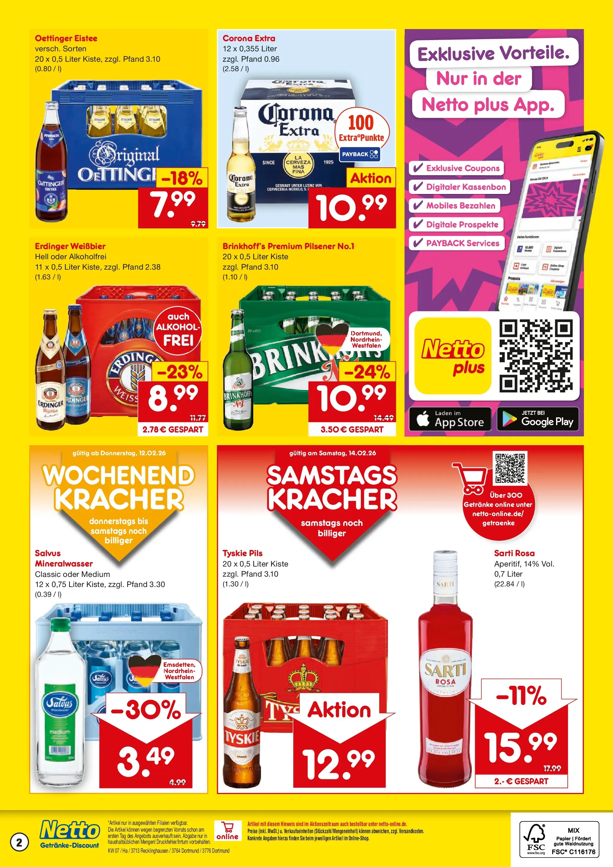 Netto Marken-Discount prospekt Recklinghausen	 (ab 09.02.2026) » Angebote | Seite: 2 | Produkte: Tyskie, Erdinger, Mineralwasser, Pfirsich