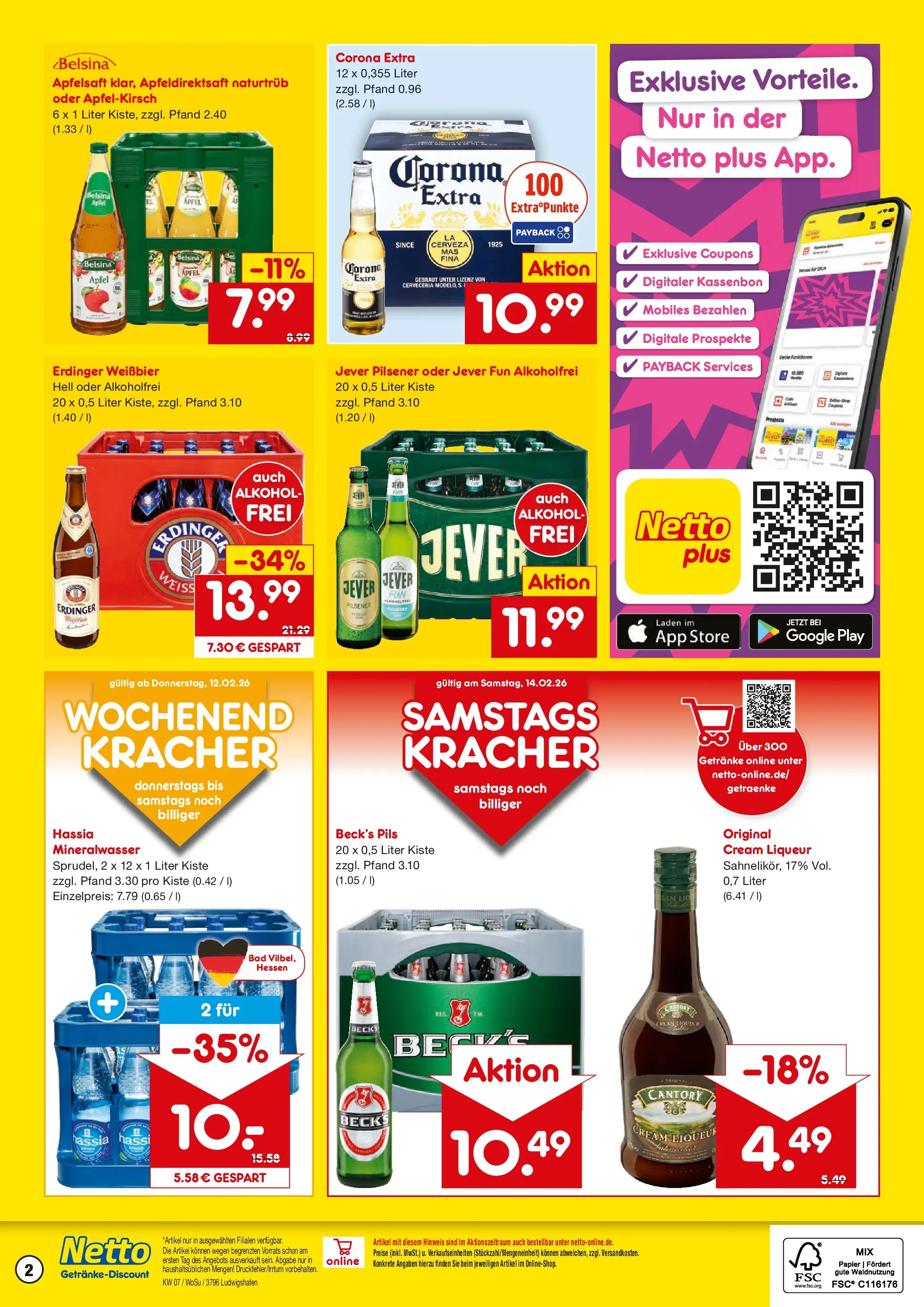 Netto Marken-Discount prospekt Ludwigshafen	 (ab 09.02.2026) » Angebote | Seite: 2 | Produkte: Weißbier, Pils, Äpfel, Mineralwasser