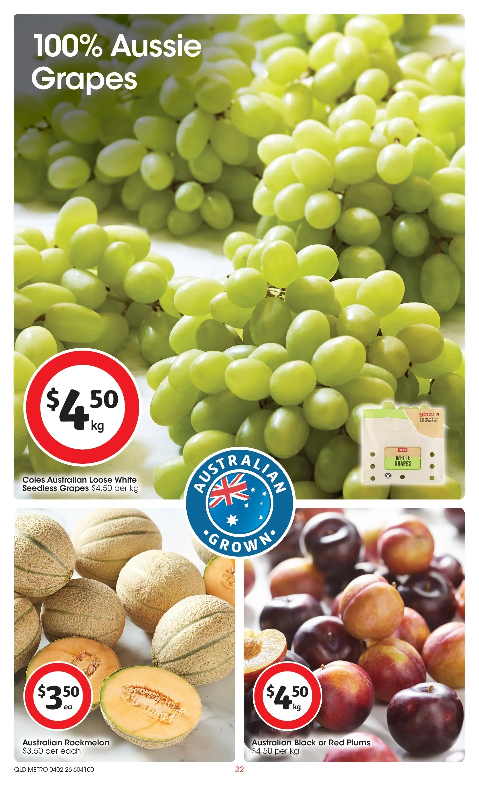 ﻿Coles catalogue valid from 03/02/2026 > Online Australia | Page: 22 | Products: Grapes, Rockmelon, Plums